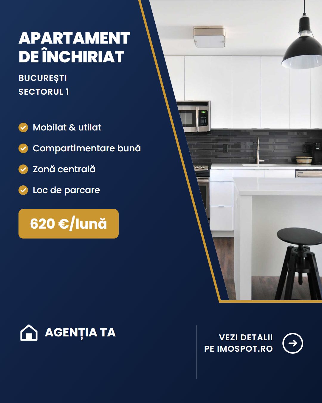 Apartament de închiriat în București — postare generată automat pentru Facebook și Instagram