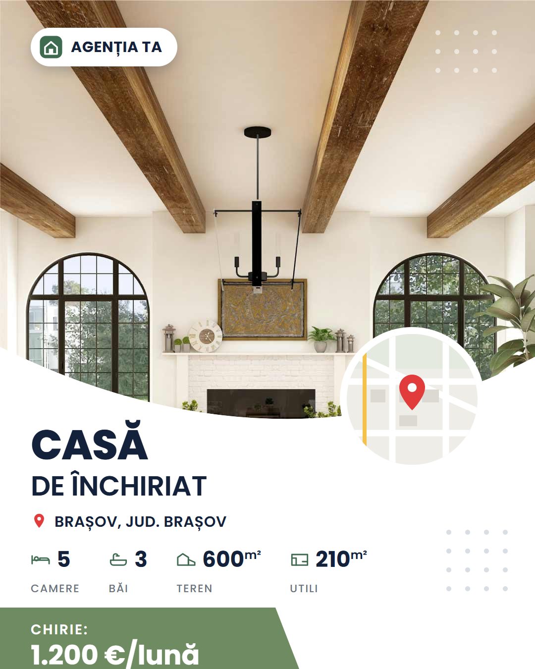 Casă de închiriat în Brașov — postare generată automat pentru social media