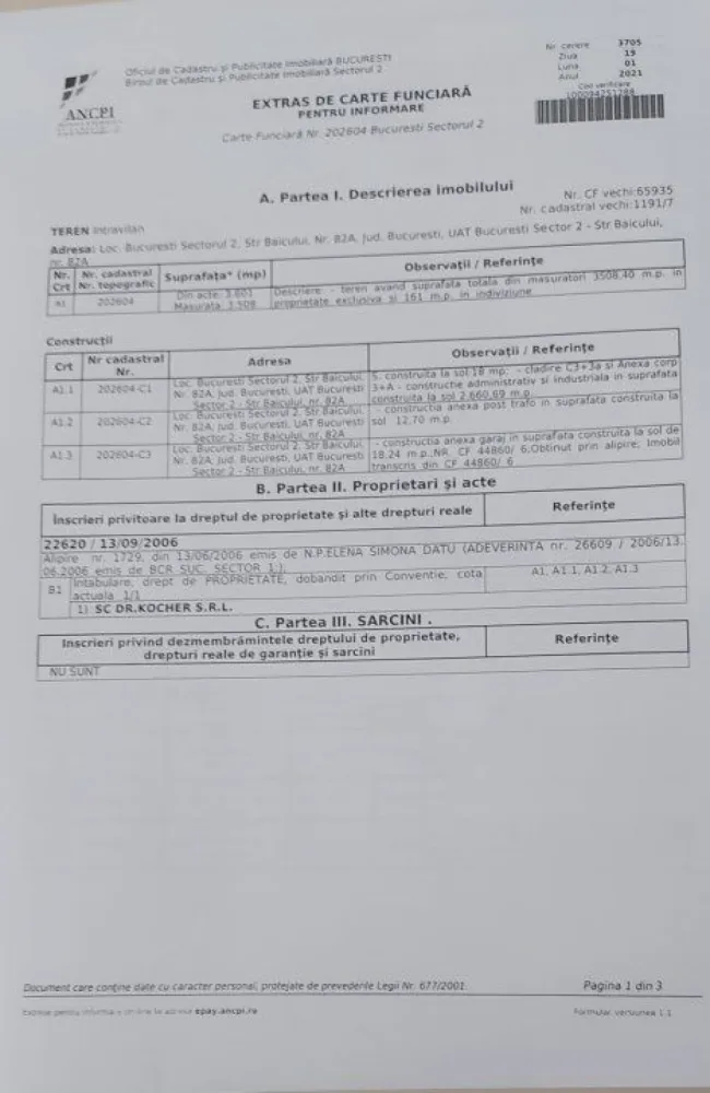 Pachet cladire matriterie si cladire productie/ depozit Baicului 82 - Vanzare pachet "Hala productie-depozitare- Florica Pantazi 1" si "Corp 3-matriterie-Baicului 82A" Hala din Florica Pantazi 1 se poate vinde si separat.. Corp 3: Constructie cadre beton ,caramida, acoperis table Utilitati: - alimentare energie electrica ,tensiune medie, transformator 1000KVA o apa canal o alimentare cu gaze natura o centrala termica o suprafata totala teren: 3508.40mp o suprafata total construita: 2691.63mp o inaltime intre: 5.60 si 7.70m o spatii pentru birou o spatii sanitare Hala productie - depozitare-Florica Pantazi 1 ( in curte la Baicului 82) Constructie cadre beton ,caramida, acoperis table Utilitati: - alimentare energie electrica ,tensiune medie, transformator 1000KVA o apa canal o alimentare cu gaze natura o centrala termica o suprafata totala teren: 895.82mp o suprafata total construita: 880.60mp o inaltime intre: 4.00 si 7.00m o spatii pentru birou o spatii sanitare
