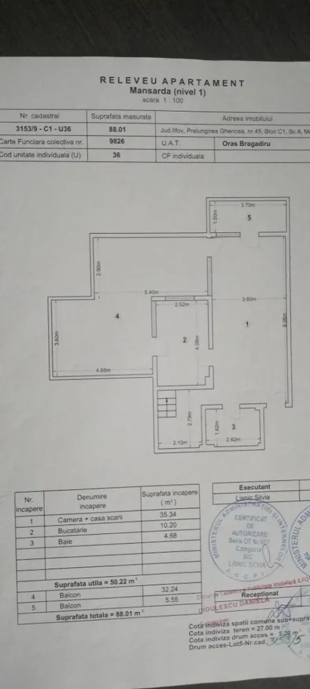 Apartment 4 camere 163 MP penthouse / duplex, - Vă ofer spre vânzare în exclusivitate un apartament TIP DUPLEX compus din 4 camere si dependințe situat în CARTIERUL LATIN de pe Prelungirea Ghencea, oras Bragadiru, jud. Ilfov. Accesul catre si dinspre statia de Metrou RAUL DOAMNEI / C-TIN BRANCUSI sau TRAMVAI 41 este foarte facil, distanta parcurgandu-se in aproximativ 10 minute. Deasemenea, exista linia 122 de autobuz ultima statie fiind la Universitate dar si linia 222 de autobuz ultima statie fiind la Parcul Drumul Taberei. Blocul a fost construit în anul 2008 pe cadre de beton armat și pereți de compartimentare din cărămidă, are un regim de inălțime S+P+6E+M, suprafata totala de 163 mp, lift cu acces de la subsol, tomberoanele de gunoi sunt situate în exteriorul blocului, are cate o baie pe fiecare nivel. Apartamentul este de tip DUPLEX dispus pe 2 niveluri, respectiv: - Etajul 6: 1 Living, 1 Bucatarie, 1 Baie, 1 Vestibul 1 terasa acoperita și un balcon închis. - Mansarda: 3 Camera, 1 Baie, Dressing, 1 Hol, 1 Balcon Ac în toate dormitoarele și living. Terasa este acoperita. Apartamentul se vinde mobilat și utilat (inclusiv centrala proprie NOUA) conform fotografiilor atasate. Nu se percepe comision! Pentru mai multe detalii mă puteți contacta telefonic 07******58