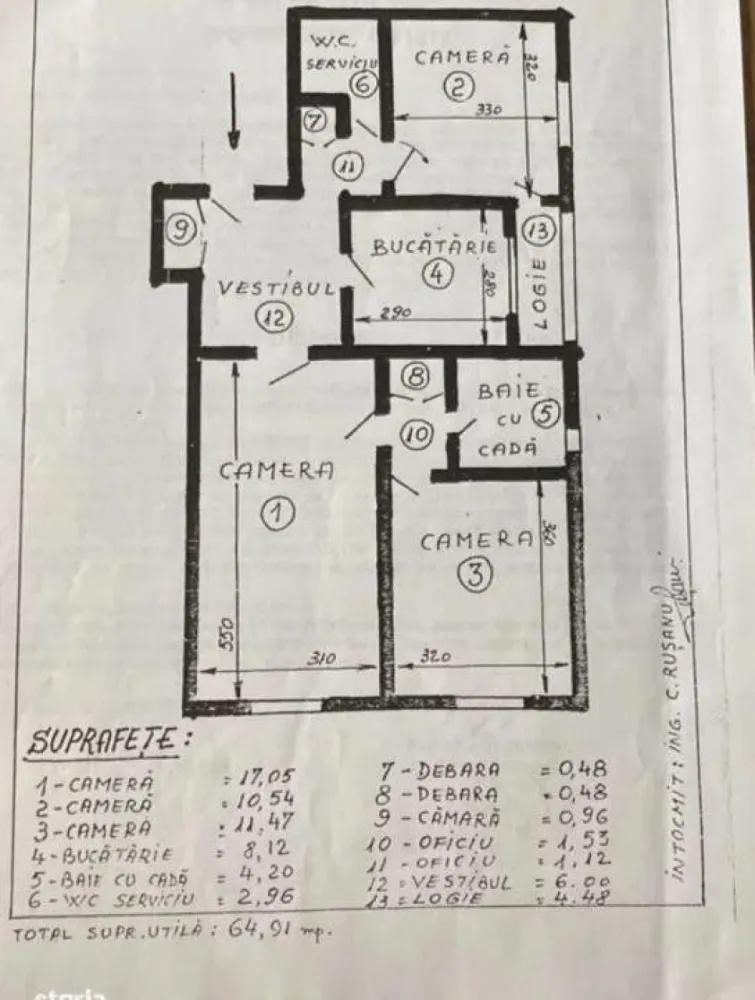 Apt 3cam renovat 69mp, dotat cu CT, AC , an 1985 etaj 7/8, mobilat