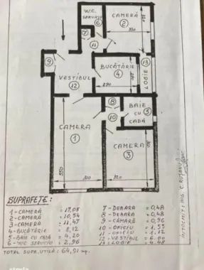 Apt 3cam renovat 69mp, dotat cu CT, AC , an 1985 etaj 7/8, mobilat