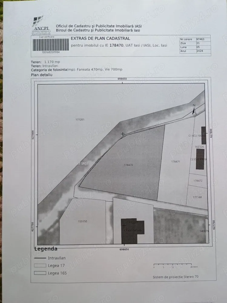 Vând teren intravilan - Proprietar, persoană fizică. Vând teren intravilan, în suprafață de 1170 m.p. amplasat în Iași, strada Fundac Bucium la 900 metri distanță de intersecția cu Șoseaua Bucium. Terenul beneficiază de absolut toate utilitățile, de liniște, aer curat și răcoros vara și de o priveliște deosebită.