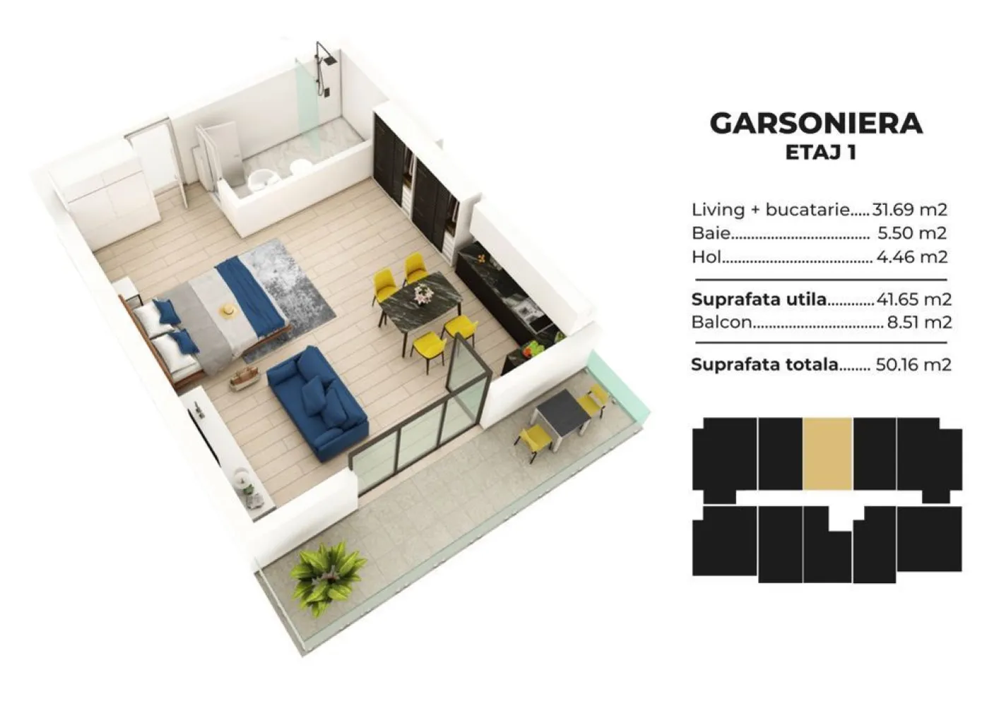 Studio spatios la cheie Sea Breeze Residence II Mamaia Nord - Cauţi o oază de linişte şi relaxare? Alege un apartament la Sea Breeze Residence II - Staţiunea Mamaia Nord (vis-a-vis de Alezzi Towers şi Lidl) şi vei putea admira apusul de soare de pe terasa locuinţei tale. Proiectul Sea Breeze Residence II este cel de-al doilea proiect realizat de noi după finalizarea şi vânzarea integrală a primului proiect Sea Breeze Residence I (Strada D8, nr. 5, Mamaia Nord) - 36 de apartamente finalizate în August 2020. Ansamblul este situat într-o zonă rezidenţială liniştită a staţiunii Mamaia Nord, preponderent cu case, străzi asfaltate, iluminat public, canalizare şi toate utilităţile. Sea Breeze Residence II oferă acces facil către cele mai importante zone de distracţie şi relaxare: restaurante: Nikos, Sali's, Portobella, Mackerel, Cherhanaua Năvodari, Hanul cu Peşte; beach baruri: Infinity Beach, Papaya beach, Lujo beach, Zanzibar, Oneiro; cluburi: Fratelli, Loft, Nuba, Breeze Proiectul este format din 2 blocuri de tip P+5, situate pe Strada T3, nr. 51 (asfaltată) şi va cuprinde 100 de garsoniere şi apartamente cu 2 camere, cu suprafeţe cuprinse între 41m? şi 72m?. Apartamentele din cadrul Sea Breeze Residence II se pretează persoanelor care doresc linişte şi confort într-o locuinţă de vacanţă. Apartamente disponibile în cadrul Sea Breeze Residence II Mamaia Nord: Corp C1 - finalizare decembrie 2023 Garsoniere în suprafaţă de 43mp construiţi (36mp utili) " 45.000EUR Studio în suprafaţă de 48mp construiţi (41mp utili total) " 49.500EUR Apartamente cu 2 camere, în suprafaţă de 58mp construiţi (48mp utili) " 59.500EUR Apartamente cu 2 camere, în suprafaţă de 67mp construiţi (56mp utili total) " 71.500EUR Corp C2 - Finalizare Iunie 2023 Studio in suprafata de 50 mp construiti ( 43mp utili total ) - 52.500EUR Studio in suprafata de 54 mp construiti ( 47 mp utili total ) - 56.000EUR *Preţ disponibil pentru un avans de minim 50%. Locuri de parcare exterioare - 7500EUR Pentru a confirma disponibilitatea apartamentului dorit ne puteţi contacta telefonic la 07******88. Apartamentele se vând la cheie şi beneficiază de umatoarele dotări şi finisaje: tâmplărie PVC Salamander, geam 4 seasons Low-E, culoare gri antracit uşă metalică antiefracţie MegaDoor centrală în condensare Ariston 24KW + calorifere din aluminiu Innovita aer condiţionat Ariston - 12.000BTU băi dotate cu obiecte sanitare Cersanit / Ferro pereţi finisaţi cu glet şi zugrăviţi cu vopsea lavabilă gresie, faianţă, parchet laminat instalaţie electrică completă - Vimar terase cu sticlă securizată, placate cu gresie de exterior + balustradă şi riflaje metalice lift modern, electric - Kleemann, 6 persoane interfon şi sistem de supraveghere video (exterior) termosistem Swisspor izolaţie 10cm + tencuială decorativă parcare privată cu acces barieră pentru locatari (60 locuri) *Toate informaţiile, schiţele şi pozele au exclusiv scop de prezentare! Suprafeţele apartamentelor pot suferi modificări +/- 5% după măsurătorile cadastrale.