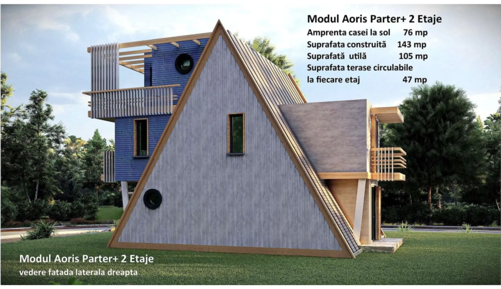 CASA MODULARA AORIS - Locuinte in sistem modular . Se monteaza la gata pe toate tipurile de teren. Module de tip PARTE, PARTER+1, ETAJ, PARTER+ 2 ETAJE, fiecare nivel beneficiaza de terasa.