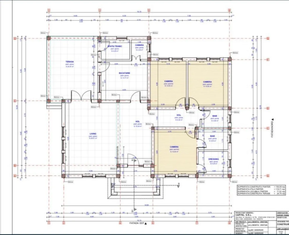 Casa Odoreu Satu Mare pe un nivel - Vand Casa parter 150mp2 Zona Odoreu - Este compusă din : Sufragerie 41mp2 - 3dormitore fiecare de 14mp 2 ,2 bai , 1 dressing generos Bucătărie , terasa , cămara și camera tehnica -Fundația este făcută cu talpa beton ( poze la fiecare etapa din construcție ) - Construită din cărămida leier - izolatie polistiren 10 - decorativa + travertin pe fațada casei Țigla bramac Acoperiș scândurit +folie sub țigla - termopan Rehau antracit 5 camere - teren 500 mp - utilitățile - canalizare , apa , curent - casa este situată pe o strada privată - suprafața utila aproximativ 130 mp - preț la gri ( exterior finisat ) 97000 euro - preț la cheie finisata complet 120000 euro - are Fundație separată si ziduri separate la interior ! Detin poze de la fiecare etapa a construcției. Casa este construită din materiale premium: - cărămida 28 cm păreți exteriori (Leier și Cemacon) - atât podul cât și acoperișul sunt scândurite, folie împotriva zăpezii și a ploii sub țigla, membrana sub coamele acoperișului - izolație hidro între Fundație și zidurile pereților - casa surprinde prin aspectul modern și luminozitate Pentru mai multe detalii va stam la dispoziție (poze și INFO suplimentare) Achiziția imobilului se poate realiza și prin credit ipotecar.