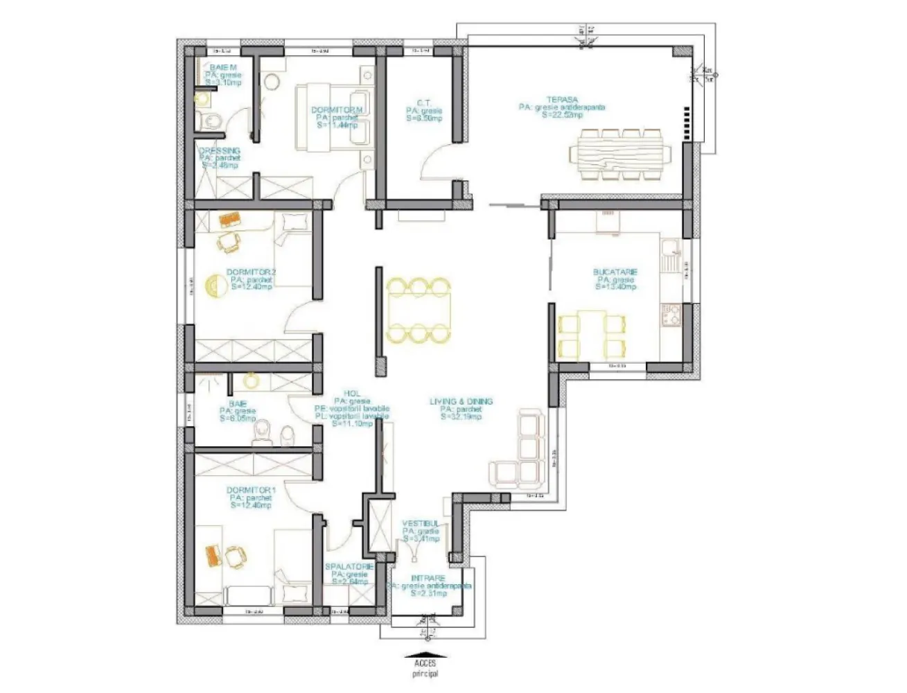 Vand casa Paulesti - Locatie: loc. Paulesti, str. Andrei Muresanu, nr. 12, jud. Satu Mare (proprietate usor accesibila de la strada Principala, fie prin str. Ghioceilor/str. Randunelelor/str. Nicolae Balcescu). Suprafata teren = 600mp (22.10m x 27.15m) Suprafata construita la sol (amprenta) = 175mp Suprafata utila = 142mp Compartimentare: intrare acoperita, vestibul, living, dining, bucatarie, hol, doua bai, trei dormitoare (din care unul matrimonial, cu dressing si baie proprie), spalatorie, camera tehnica si terasa acoperita. Detalii constructive: - Izolatie - Termosistem la fatada este realizata cu vata minerala bazaltica pentru fatada, in grosime de 20cm Rockwool Frontrock Casa (grosime maxima ce se gaseste de vanzare si probabil cea mai buna calitate); - Tamplarie PVC Salamander 92mm (probabil, cea mai performanta la ora actuala) cu 6 camere de izolare si geam termoizolant triplu. Aceasta a fost achizitionata si montata cu cei de la ASO din Baia Mare. Pentru ferestre se poate analiza in detaliu fereastra-aso.ro/exclusiv/, iar pentru usa din terasa fereastra-aso.ro/usi-culisante-cu-ridicare/. - Planseu din beton armat - La acoperis este montata astereala din scandura pe toata suprafata, iar peste aceasta este montata folie anticondens, sipci, contrasipci si invelitoare din tigla ceramica Tondach. - Inaltimea libera intre pardosela si tavan = 2.85m STANDARDUL nZEB Foarte important: casa este proiectata sa se incadreze in Standardul nZEB (Nearly Zero Energy Building), varianta V3 - consum de energie anual mai mic, cel mult egal cu 110 kwh/mp/an – energie primara bruta. STADIU LA PREDARE: La exterior: finalizat. La interior: peretii si tavanul gata pregatiti a fi dati cu lavabila (au fost aplicate tencuiala manuala, si doua staraturi de glet), instalatii sanitare si electrice finalizate, incalzirea in pardoseala finalizata si sapa turnata peste izolatiea la placa pardosela din polistiren de 10cm grosime gata pregatita pentru montaj pardoseli. Curtea nivelata si imprejmuita pe trei laturi. Vor fi puse la dispozitie utilitatile apa, canal - fosa septica si electricitate. Strada Andrei Muresanu este recent asfaltata. Toate lucrarile au fost executate doar cu personal calificat (maistru in constructii), urmarite de inginer constructor si supervizate de diriginte de santier atestat. In momentul vanzarii se va preda cartea tehnica a constructiei cu totalitatea istoricului constructiei, procese verbale de lucrari ascunse, condica de betoane, certificate de conformitate si calitate a tuturor materialelor puse in opera si imagini reale din timpul executiei lucrarilor.
