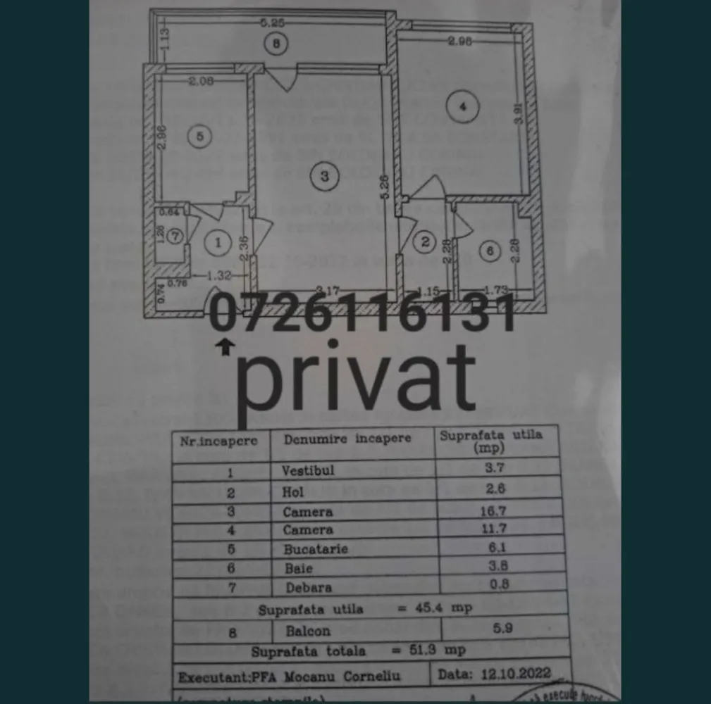 Vand apartament 2 camere - Vând apartament 2 camere,semidecomandat, încadrat, suprafață totală 51,9(zona Abator), curat,balcon mare,6metri,imbracat in termopan și ferestrele la fel,parțial mobilat,gazele sunt la ușă. Cadastru , intabulare și certificat energetic B, facute.Blocul este izolat la exterior,in interior totul este de termopan ,lift nou ,zugrăvit,foarte curat și îngrijit. In fata blocului aveți complexul cu numeroase magazine,Profi ,jysk, carefour market posta,librărie, etc cat și statia autobuz 101,101M. In spatele blocului unde este situat apartamentul cu vedere spre biserica și port,exista locuri de parcare și loc de joaca îngrădit. Exclus combinații și colaborări cu agenții imobiliare!.Actele de vânzare cumpărare se fac la notariat inte vânzător și cumpărător,plata se face prin transfer bancar. Cei care au cash, va rog sa nu mă deranjați,totul se face prin transfer bancar. Nu răspund la mesaje,pe olx.Anuntul va fi șters in momentul când se va vinde.