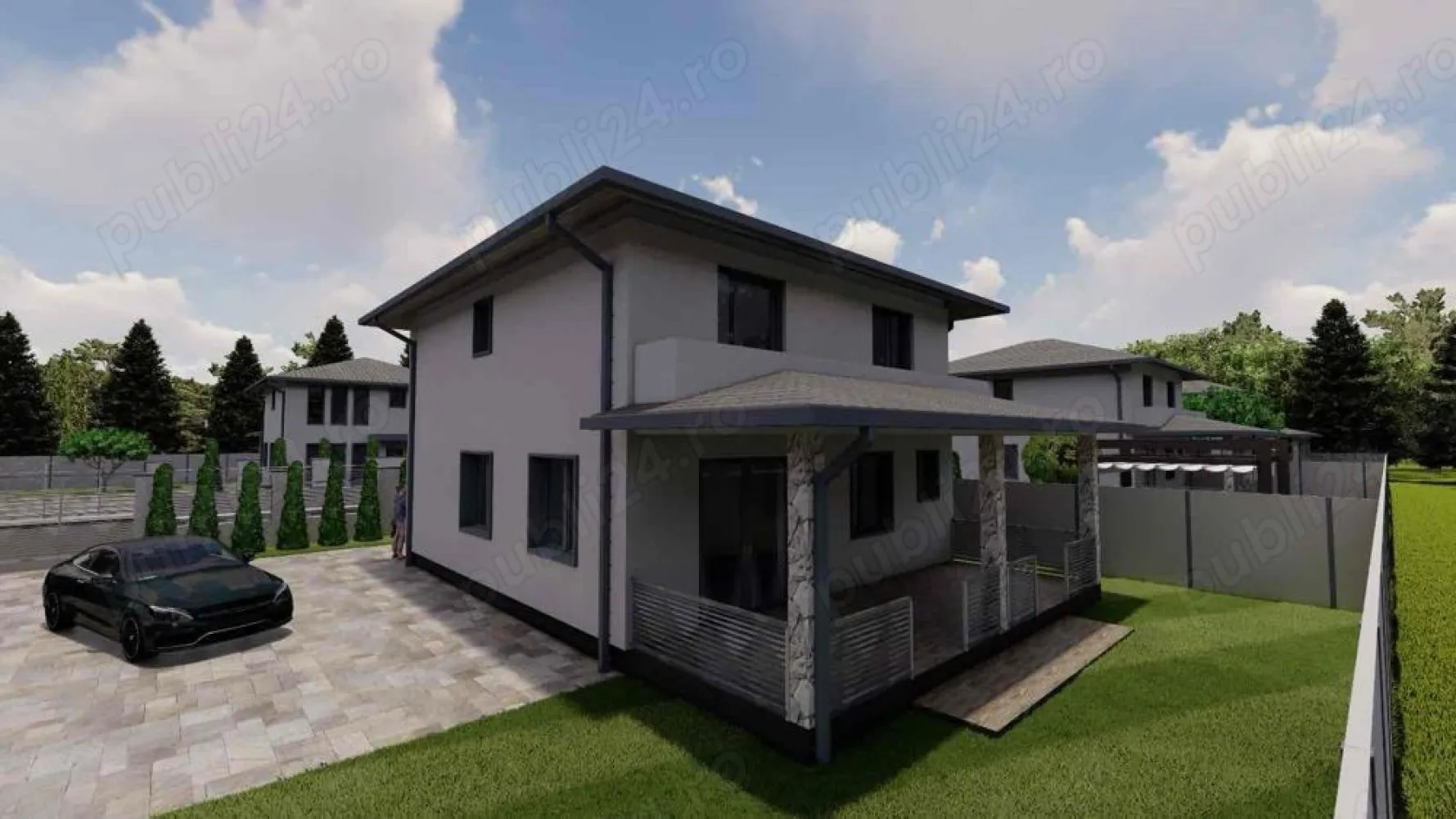 BRASADAS vinde case NOI tip P+1 -Cartier nou Paulesti. - Agenția imobiliara BRASADAS. va ofera spre vanzare un ansamblu rezidential de 12 case individuale P+1 cu o suprafata utila de 120 mp si o terasa de 24 mp *Casa este alcatuita in felul urmator: -Parter: Living + Bucatarie 41,2 mp, Camara 4,95 mp, Baie 3,52 mp, Spatiu Tehnic 3,64 mp, Hol 6 mp, Terasa exterioara acoperita 24 mp. -Etaj: Hol 5,7 mp, Dormitor (1) 12,54 mp, Dormitor (2) 12,54 mp, Dormitor matrimonial 12,54 mp impreuna cu Dressing 6,1 mp si Baie 5,94 mp. *Terenul este de 480 mp *Drumul este de 8 metri latime *Utilitati : curent,gaz,apa,fibra,canal. *Casele se predau la stadiul de semifinisat interior cu centrala termica si la exterior finisat. *Curtea o predam ca si in proiect (vezi poza 2) cu pavaj, gazon, gard. *Pentru mai multe detalii si poze din proiect nu ezitati sa ne contactati la numerele de telefon: - Dani - Laurentiu