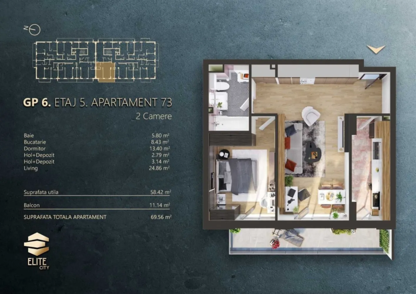 BRASADAS vinde Ap 2 cam 60mp CF terasa garaj Elite City. - Agentia Imobiliara BRASADAS vinde apartament de 2 camere, semifinisat, 60 mp utili + terasă 11 mp, parcare subterana – Elite City Cluj-Napoca. Cu CF, se accepta cash sau credit Pret 189.990 euro TVA inclus Etaj 5/7, cu priveliște panoramica spectaculoasa asupra Clujului, fiind orientat Vestic si fara cladiri care sa obtureze vederea. ⸻ Detalii tehnice apartament • Suprafață utilă: 58,42 mp • Bucătărie separata cu acces direct pe terasa • Living generos cu priveliste si acces pe balcon • Dormitor matrimonial • Terasă: 11 mp, cu vedere deschisă asupra orașului Se poate finisa la cerere. Se poate preda chiar si mobilat utilat la cheie. ⸻ Parcarea subterană • Disponibilă suplimentar, la prețul de 15990 € + TVA Www.brasadas.com.