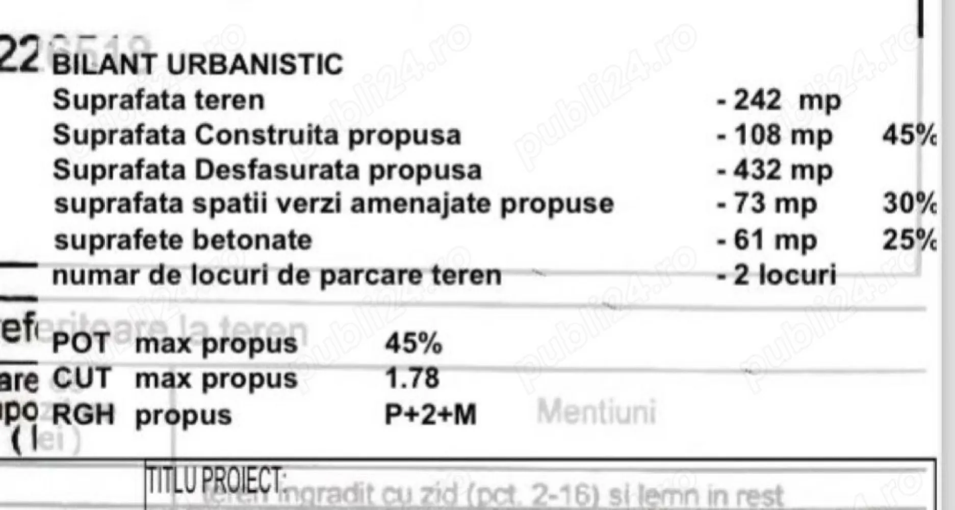 Vand Teren Propietar .Sector 5 Bucuresti - Direct proprietar vând teren în București zona Sălaj situat pe Strada Grapei nr. 46 , în suprafață de 242 mp cu deschidere la două străzi . Conform certificatului de Urbanism avem următorii coeficienți : POT = 45% CUT = 1.3 pentru P+2 CUT = 1.6 pentru P+2+M E3r Regim de înălțime D+P+2E+3Er Dosar Autorizatie Complect Terenul se află în imediata apropiere de stațiile RATB pentru liniile 139,220,117 cu acces rapid din Sos. Sălaj sau Str Cârlibaba , la doar 5 minute de minimarket precum LIDL , PROFI , la doar 2 minute mers pe jos de școală Generală nr. 148 G.Călinescu , grădiniță nr. 205 și multe alte facilități care asigură confort . Zona este liniștită , terenul este situat între case . Rog și ofer seriozitate , nu accept variante .