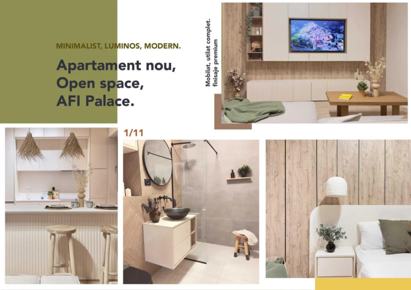 Apartament Nou, Open Space, Minimalist, Finisaje Premium-Exigent Plaza - Luminozitate și aspect minimalist cu gust mediteranean de vacanta. Elementul principal decorativ este lemnul. S-a mers pe o paleta cromatica deschisa, dar calda, cu insertii de texturi din lemn. Multe spatii de depozitare, atat la nivelul de jos, cat si în corpurile suspendate pana in tavan. Spatiul este completat cu riflaje si un loc perfect pentru plante. Totul tratat simplu, fără mânere, cu un iluminat decorativ controlat din aplicatia de smartphone ori din telecomanda, care contribuie la atmosfera plăcută. Tesaturile cu aspect natural care imprima caldura, coltar cu design creat in Paris. Scaunele si masuta aduc lemnul ca element decorativ. Mobila de bucatarie cu un design minimalist creat dupa electrocasnicele incastrate Samsung, totul nou. Blat subtire iluminat, chiuveta sub blat din granit. Baia este decorata cu faianta de italia porcelanosa, care imita lemnul. Totul incastrat, lasand un spatiu aerisit decorat cu elemente de metal negre. Tip: Apartament tip B Etaj: 1/11 Suprafata utila: 53 MP Caracteristici principale: • Living open space cu insula si bucatarie minimalista • Dormitor confortabil • Baie cu finisaje premium • Balcon cu vedere către parcul Timișoara • Loc de parcare opțional, disponibil la cerere CLADIRE Bloc 2024, paza, supravegheat video. termoizolatie, termopane tripan Salamander, terasa hidroizolanta, centrala termica Vaillant. Incalzire in pardoseala. Clasa energetica: A+ POZITIE In apropiere de metrou, Ashcan la parter, parcul Timisoara si Parcul Liniei, campusul Politehnica, Afi Palace Mall, marile cladiri de birouri de la Politehnica, and so on.