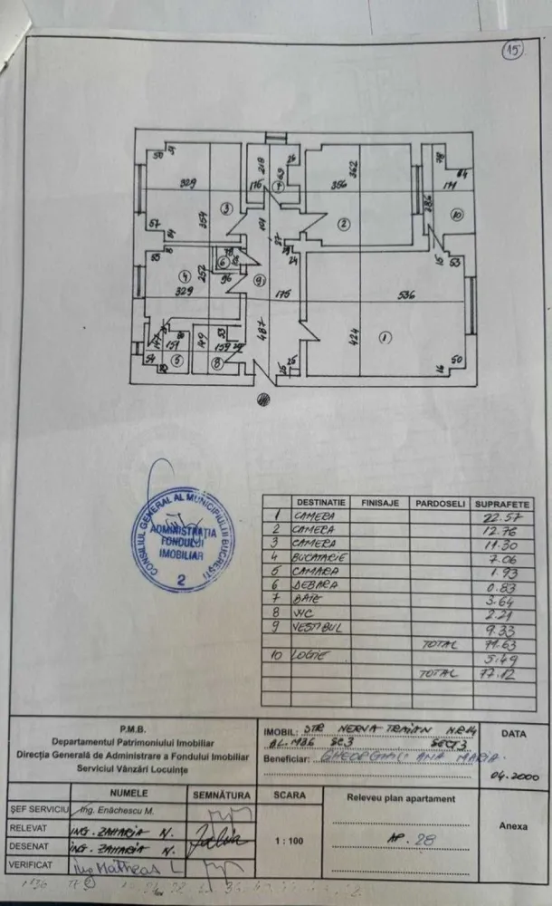 Apartament 3 camere, 77 mp, ansamblu Nerva Traian 14 - Direct de la propietar, apartamentul este din 1996 complet utilat si mobilat aer conditionat (obiecte sanitare baie, apa, curent, gaze), cu un aspect impecabil, luminos, intr-o zona centrala linistita. Apartamentul are 3 camere, decomandat, aproape de statia de metrou Timpur Noi . Locuinta se afla la etaj 2/8 intr-un bloc din cu vedere stradala si lateral, aflat pe Strada Nerva Traian nr. 14, BL M36, sector 3. locuinta include loc parcare de la primarie ADP.