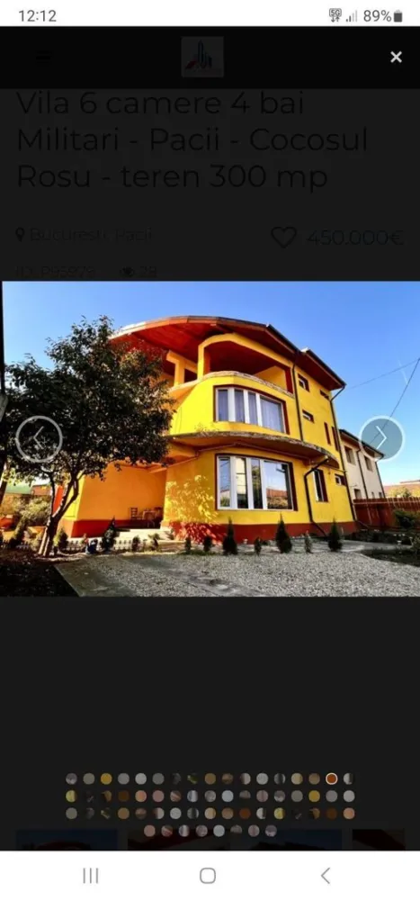 Vila 7 camere zona Militari Vânzare sau Inchiriere la 2300 de euro - Vila cu 7 camere spre Vanzare sau Inchirierea ei cu 2300 de euro, va astept cu mesaje.... Toate finisajele si dotarile din casa sunt de cea mai inalta calitate. Villa P+1 +M + Pivnita Suprafața totală construita: 330 mp Suprafata utila totala: 302 mp Suprafata utila la interior: 238 mp Suprafata utila terase: 53,50 mp Suprafata utila pivnita/camera tehnica: 10,20 mp Suprafata teren: 300 mp Curte libera: 200 mp Amprenta la sol: 105 mp *** Dotari vila: Centrală proprie pe gaz Gard metalic cu acces pentru masina in curte Suprafete vitrate enorme ( geamuri imense pentru lumina naturala ) Tamplarie PVC cu geam tripan de cea mai inalta calitate Finisaje si dotari in bai de calitate superioara Incalzire in Pardoseala + Calorifere Usi interioare de inalta calitate Pivnita / Camera tehnica *** Parter: Bucătărie imensa open space cu loc de luat masa 23 mpu Hol cu scara interioara din beton , nefinisata 18 mpu Spaţiu imens de living 28 mpu 1 Dormitor 14.5 mpu 1 Baie mare de 9 mpu cu aerisire naturala Spatiu depozitare sub scari Terasa de 24.5 mpu in proiect, in spatele casei, neterminata Suprafata utila Parter : 91,05 mp ***Etaj 1: Dormitor 1 cu dressing si terasa Dormitor 2 cu dressing Dormitor 3 cu dressing, terasa si baie proprie 1 Baie cu aerisire naturala Suprafata utila Etaj : 90,25 mp Suprafata terase: 25 mp Mansarda: 1 Camera imensa de 37 mpu 1 hol de acces 1 Baie cu aerisire naturala 1 Terasa imensa Suprafata utila mansarda: 56,60 mp Suprafata terase: 28,50 mp *Mansarda poate fi considerata o garsoniera de sine statatoare, avand amenajata inclusiv bucatarie. *** Curte: Curtea este frumos armonizata cu alei betonate, gazon natural si plante ornamentale + pomi fructiferi Rampa betonata pentru 1 masina in curte + locuri exterioare langa gard pentru vizitatori Acces in pivnita / camera tehnica 10 mpu Specificatii Utilitati Utilitati generale: Curent, Apa, Canalizare, Gaz, CATV Sistem incalzire: Centrala proprie, Centrala imobil, Incalzire pardoseala, Calorifere Climatizare: Aer conditionat Finisaje Izolatii: Exterior Pereti: Vopsea lavabila, Faianta Podele: Parchet, Gresie Ferestre: PVC, Termopan Usa intrare: Metal Usa interior: Lemn Dotari Spatii utile: Pivnita Contorizare: Apometre, Contor caldura, Contor gaz Mobilat: Nemobilat Imobil: Curte, Gradina Localizare Militari str. Televiziunii