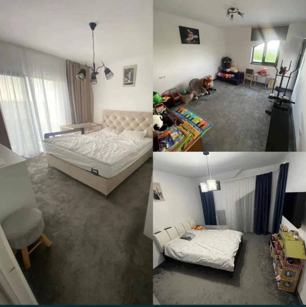 Casa 3 dormitoare tip duplex - Se vinde casa tip duplex cu suprafața de 98 mp utili și teren aferent 305 mp. Casa este compartimentata in felul următor : 2 bai , 3 dormitoare , bucatarie , dining , living , cămara. Exista 2 balcoane cu ieșire din toate cele 3 dormitoare + un pod utilizabil , generos. Casa este finalizată in 2022 , construcție noua , super economa ( istoric 1 an al facturilor ) , încălzire in pardoseala. Este situată in Martinesti , o zona ideală pentru cei care doresc liniște , strada noua , iluminat public , având toate utilitățile ( gaz , apa , canal , curent , digi ). Casa se vinde in stadiul in care se vede in poze , la cheie , practic cu toate cele necesare și anume: mobilier , electrocasnice , covoare , perdele , candelabre , etc. La nivel de electrocasnice : 2 televizoare , mașina spălat haine , mașina spălat vase , cuptor , microunde , frigider , plita, hota , toate incorporate , aparat cafea profesionist , aspirator puternic cu funcție și de spălare mocheta , masina uscat haine , aspirator roborock , etc. La nivel de curte tot cum se vede in poze , pavaj , gazon cu plasa Anti-cârtița , terasa care se preda cu tot cu mobilierul din poze , balansoar , cuptor , mașina de tuns gazonul , etc. Exista și o casuta de gradina de depozitat diverse lucruri. Acceptam orice fel de plata.