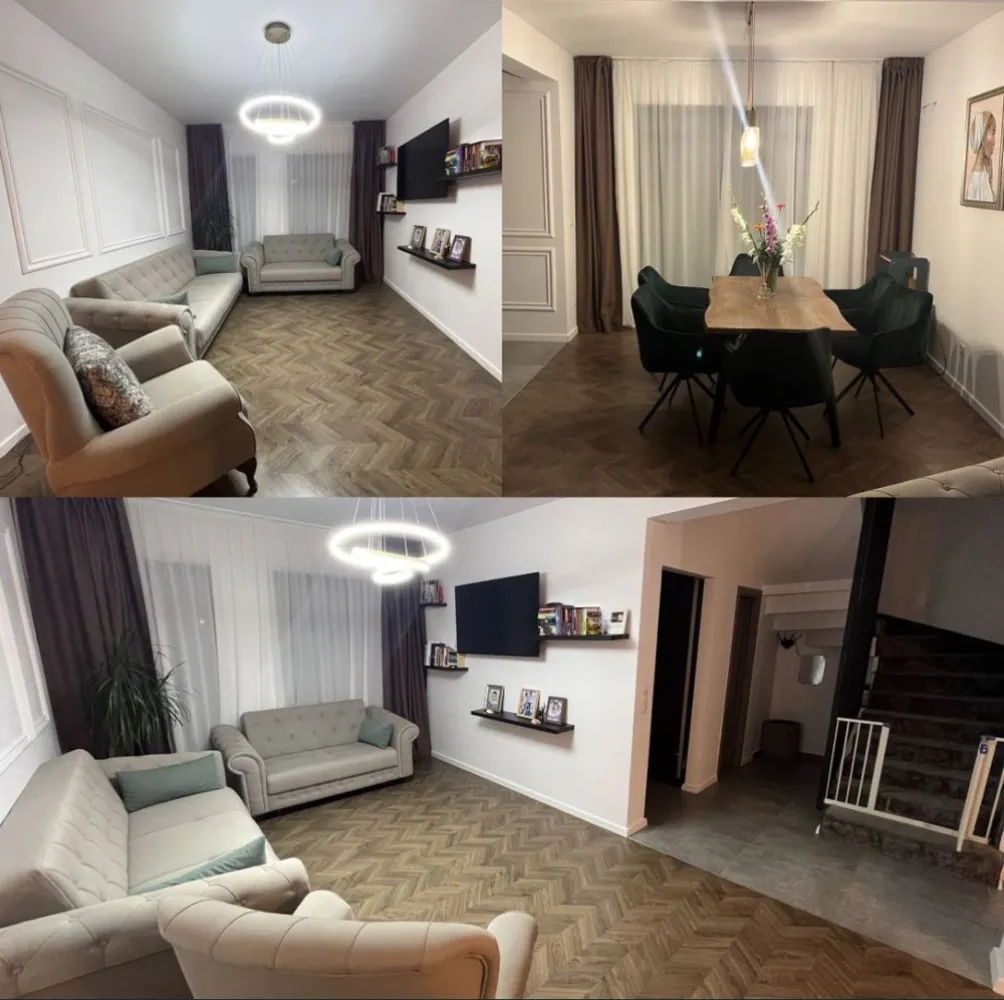 Casa 3 dormitoare tip duplex - Se vinde casa tip duplex cu suprafața de 98 mp utili și teren aferent 305 mp. Casa este compartimentata in felul următor : 2 bai , 3 dormitoare , bucatarie , dining , living , cămara. Exista 2 balcoane cu ieșire din toate cele 3 dormitoare + un pod utilizabil , generos. Casa este finalizată in 2022 , construcție noua , super economa ( istoric 1 an al facturilor ) , încălzire in pardoseala. Este situată in Martinesti , o zona ideală pentru cei care doresc liniște , strada noua , iluminat public , având toate utilitățile ( gaz , apa , canal , curent , digi ). Casa se vinde in stadiul in care se vede in poze , la cheie , practic cu toate cele necesare și anume: mobilier , electrocasnice , covoare , perdele , candelabre , etc. La nivel de electrocasnice : 2 televizoare , mașina spălat haine , mașina spălat vase , cuptor , microunde , frigider , plita, hota , toate incorporate , aparat cafea profesionist , aspirator puternic cu funcție și de spălare mocheta , masina uscat haine , aspirator roborock , etc. La nivel de curte tot cum se vede in poze , pavaj , gazon cu plasa Anti-cârtița , terasa care se preda cu tot cu mobilierul din poze , balansoar , cuptor , mașina de tuns gazonul , etc. Exista și o casuta de gradina de depozitat diverse lucruri. Acceptam orice fel de plata.