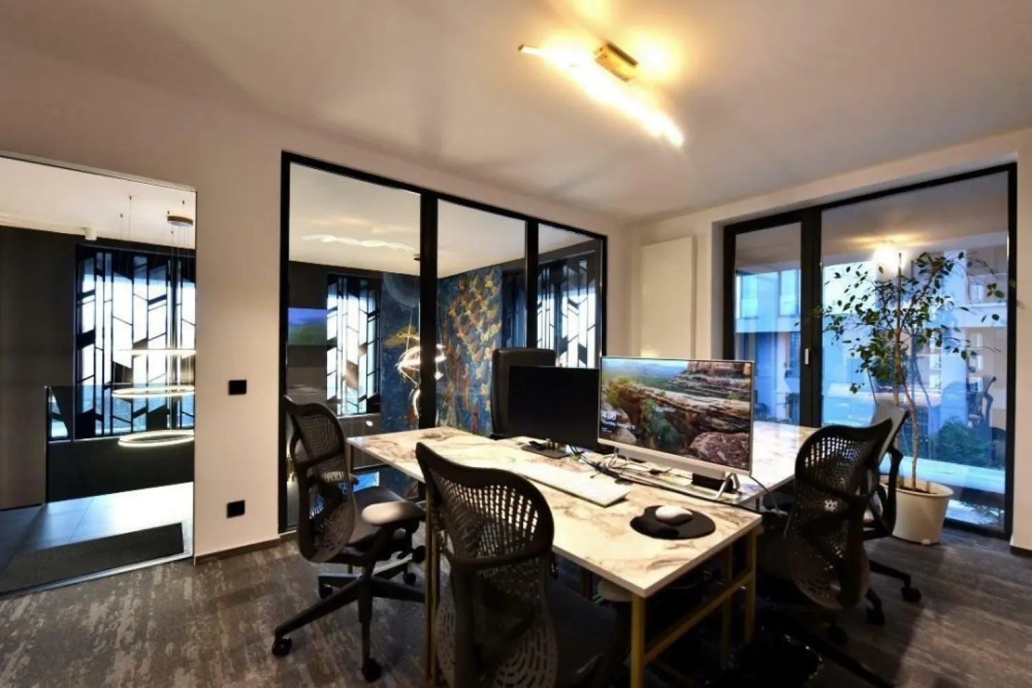 Birou premium/lux complet mobilat si utilat in zona Aviatiei - Căutaţi un spaţiu de birou luxos cu inaltime de 6 m pe parter, care emană rafinament şi stil? 
Biroul nostru de 155 mp construit situat in zona de business a Bucurestiului (Aviatiei - Aurel Vlaicu) este complet finisat si mobilat cu materiale de inalta calitate precum marmura, lemn, piatra, usi Filomuro, etc..
In pret veti primi si o curte amenajata de 91 mp precum si o terasa superba perfecta pentru gazduirea clientilor sau intrunirile de echipa. 
Proprietatea beneficiaza de 3 locuri de parcare situate chiar în faţa biroului, astfel nu trebuie să vă faceţi griji să găsiţi loc de parcare
Biroul nostru poate găzdui până la 15 persoane şi dispune de funcţii inteligente pentru încălzire şi răcire de la distanta, iar manegementul companiei se poate bucura chiar şi de o saună privată. Deci, dacă sunteţi gata să vă duceţi afacerea la următorul nivel, contactaţi-ne astăzi pentru a programa o vizionare. Nu rataţi această oportunitate incredibilă de lux şi comoditate.

Eşti la câteva minute distanţă de mers pe jos de cele mai importante centre de business din Pipera:
- Sky Tower: 10 min de mers pe jos, 4 min cu masina
- Floreasca Park: 6 min pe jos, 3 min cu masina
- Oregon Park: 3 min pe jos, 1 min cu masina
- Globalworth Plaza: 7 min pe jos, 3 min cu masina
- Green Court Bucharest: 10 min pe jos, 5 min cu masina
- Equilibrium: 5 min pe jos, 8 min cu masina

La mică distanţă de mers pe jos şi de principalele atracţii de distracţie din zona de Nord a Bucureştiului:
- Promenada Mall: 12 min pe jos, 2 min cu masina
- Marriott Courtyard: 13 min pe jos, 3 min cu masina
- Parcul Herăstrău: 20 min pe jos, 7 min cu masina

Prânz de afaceri? Cină în oraş?
- NOR Sky Restaurant
- Mandaloun
- Seva Cuisine & Lounge
- Godai
- Isoletta

În plus, eşti la câteva minute de:
- Aurel Vlaicu metro station: 4 min
- World Class Upground: 5 min
- Ilie Năstase tennis academy: 6 min
- Caro Hotel: 5 min
- Pescariu Sports & Spa: 5 min

Looking for a luxurious office space, with a height of the ground floor of 6 m, that exudes sophistication and style?
Our 155 sqm office located in the prestigious Aviatiei - Aurel Vlaicu business area in Bucharest is completely finished and furnished with high quality materials such as marble, wood, stone, Filomuro doors, etc..
In the price you will also receive a large yard of 91 square meters and a superb terrace perfect for hosting clients or team meetings.
The property benefits from 3 parking spaces located right in front of the office, so you don't have to worry about finding a place.
Our office can accommodate up to 20 people and has smart remote heating and cooling functions, and company management can even enjoy a private sauna. So if you're ready to take your business to the next level, contact us today to schedule a viewing. Don't miss out on this incredible opportunity for luxury and convenience.

You are a few minutes walk away from the most important business centers in Pipera:
- Sky Tower: 10 min walking, 4 min driving
- Floreasca Park: 6 min walking, 3 min driving
- Oregon Park: 3 min walking, 1 min driving
- Globalworth Plaza: 7 min walking, 3 min driving
- Green Court Bucharest: 10 min walking, 5 min driving
- Equilibrium: 5 min walking, 8 min driving

You are a few minutes walk away from entertainment attractions from the Northern Area of Bucharest:
- Promenada Mall: 12 min walking, 2 min driving
- Marriott Courtyard: 13 min walking, 3 min driving
- Parcul Herăstrău: 20 min walking, 7 min driving

Business lunch? Dinner out?
- NOR Sky Restaurant
- Mandaloun
- Seva Cuisine & Lounge
- Godai
- Isoletta

In addition, you are a few minutes away from:
- Aurel Vlaicu metro station: 4 min
- World Class Upground: 5 min
- Ilie Năstase tennis academy: 6 min
- Caro Hotel: 5 min
- Pescariu Sports & Spa: 5 min

Chirie 3.500 Euro + TVA
Imobilul este si la vanzare la pretul de 600.000 Euro + TVA, cu finisaje si mobilier incluse.