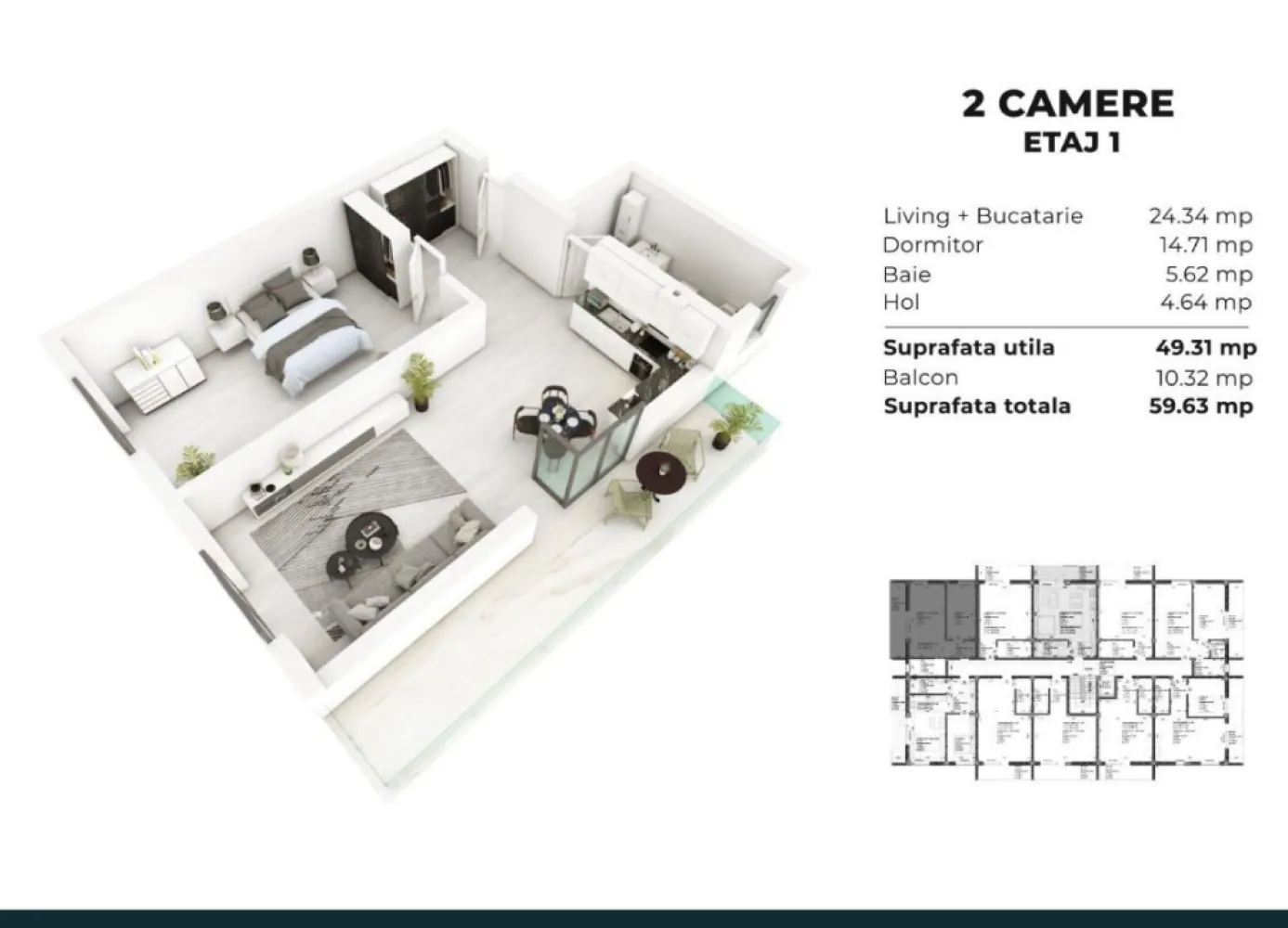 2 camere spatios predare la cheie 58 mp - Cauţi o oază de linişte şi relaxare? Alege un apartament la Sea Breeze Residence II - Staţiunea Mamaia Nord (vis-a-vis de Alezzi Towers şi LIDL) şi vei putea admira apusul de soare de pe terasa locuinţei tale.

Proiectul Sea Breeze Residence II este cel de-al doilea proiect realizat de noi după finalizarea şi vânzarea integrală a primului proiect Sea Breeze Residence I (Strada D8, nr. 5, Mamaia Nord) - 36 de apartamente finalizate în August 2021. 

Ansamblul este situat într-o zonă rezidenţială liniştită a staţiunii Mamaia Nord, preponderent cu case, străzi asfaltate, iluminat public, canalizare şi toate utilităţile. Sea Breeze Residence II oferă acces facil către cele mai importante zone de distracţie şi relaxare: restaurante: Nikos, Sali's, Portobella, Mackerel, Cherhanaua Năvodari, Hanul cu Peşte; beach baruri: Infinity Beach, Papaya beach, Lujo beach, Zanzibar, Oneiro; cluburi: Fratelli, Loft, Nuba, Breeze

Proiectul este format din 2 blocuri de tip P+5, situate pe Strada T3, nr. 51 (asfaltată) şi va cuprinde 100 de garsoniere şi apartamente cu 2 camere, cu suprafeţe cuprinse între 41mp şi 72mp. Apartamentele din cadrul Sea Breeze Residence II se pretează persoanelor care doresc linişte şi confort într-o locuinţă de vacanţă.

Apartamente disponibile în cadrul Sea Breeze Residence II Mamaia Nord:

Corp C2 - Bloc finalizat si locuibil cu cadastru, intabulare si receptie. 
Utlimele 2 apartamente disponibile:

Garsoniera în suprafaţă de 47mp construiţi (40 mp utili total) "> 56000EUR
Garsoniera în suprafaţă de 54mp construiţi (46mp utili total) "> 62000EUR

Corp C1 - Finalizare aprilie 2024

Garsoniera in suprafata de 45mp construiti (36 mp utili) "> 54000EUR
Garsoniera in suprafata de 48mp construiti (42 mp utili total) "> 56000EUR

Apartamente cu 2 camere, în suprafaţă de 58mp construiţi (48mp utili) "> 65000EUR

Apartamente cu 2 camere, în suprafaţă de 70mp construiţi (60 mp utili total) "> 77000EUR

Locuri de parcare exterioare - 7500EUR

Pentru a confirma disponibilitatea apartamentului dorit ne puteţi contacta telefonic la (07******88)

Apartamentele se vând la cheie şi beneficiază de umatoarele dotări şi finisaje:

tâmplărie PVC Salamander, geam 4 seasons Low-E, culoare gri antracit
uşă metalică antiefracţie MegaDoor
centrală în condensare Ariston 24KW + calorifere din aluminiu Innovita
Aer condiţionat NoBus A++ - 12.000BTU
băi echipate complet dotate cu obiecte sanitare Cersanit / Ferro
pereţi finisaţi cu glet şi zugrăviţi cu vopsea lavabilă
gresie, faianţă, parchet laminat
Instalatie gaz interior
Instalatie termica si sanitara realizata complet 
instalaţie electrică realizata completă inclusiv aparataj - Vimar
terase cu sticlă securizată, placate cu gresie de exterior + balustradă şi riflaje metalice
lift modern, electric - Kleemann, 6 persoane
interfon şi sistem de supraveghere video (exterior)
termosistem Swisspor izolaţie 10cm + tencuială decorativă
parcare privată cu acces barieră pentru locatari (60 locuri)

*Toate informaţiile, sch
