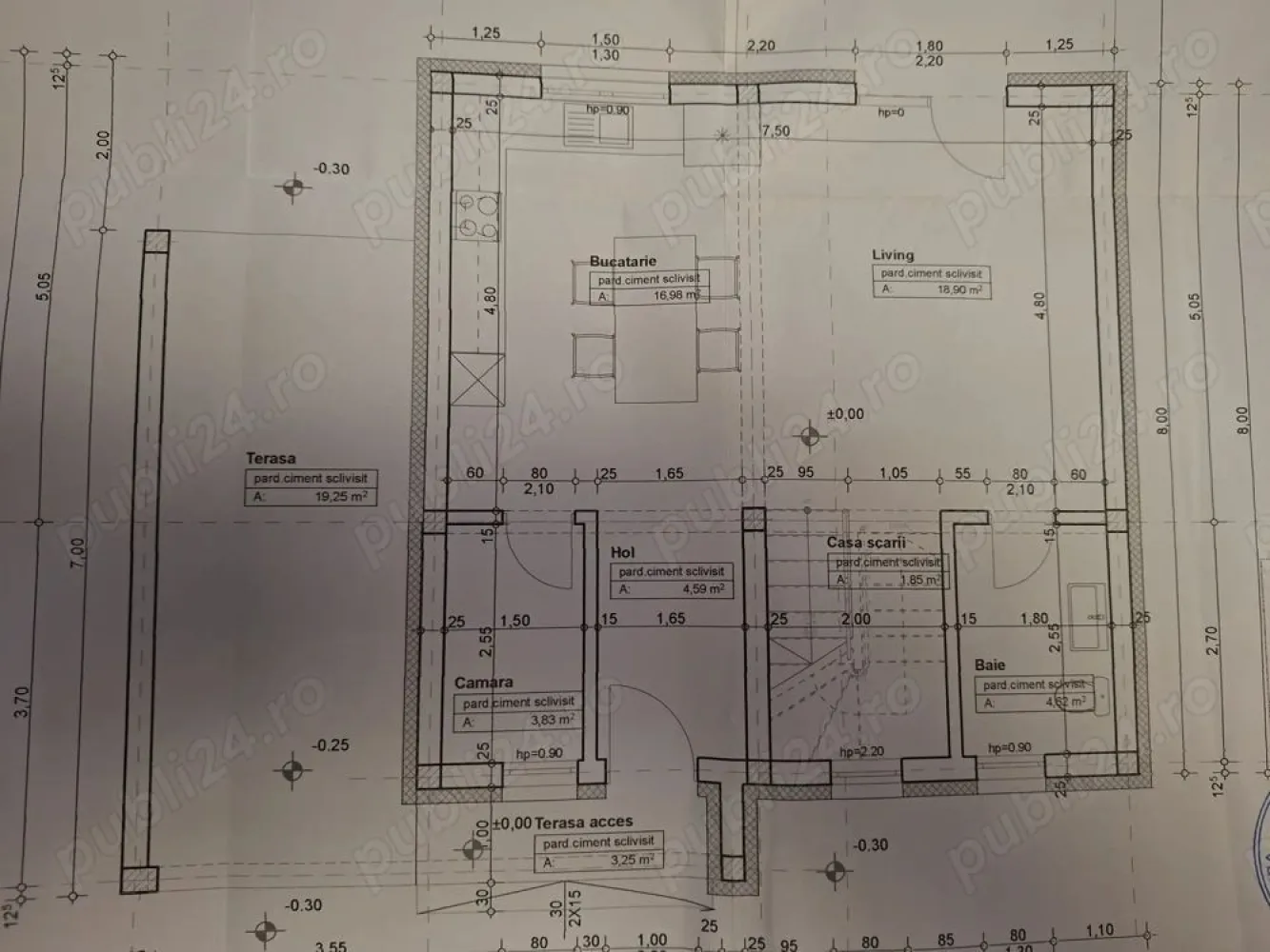 Vand casa tip P+M Martinesti - De vanzare casa cu mansarda constructie noua in zona Martinesti.

Suprafata construita de 128mp, utila 105mp+

Terasa acoperita 12,5mp + Balcon 3mp + Parcare acoperita 21mp

Teren 4,44 ari

Parter: compus din living cu bucatarie open space cu iesire in terasa, hol, baie, camara.

Mansarda: 3 camere, balcon, hol, baie

Utilitati: apa, gaz, curent trifazic, centrala, incalzire in pardoseala

Izolatie acoperis cu spuma poliuretanica de 15cm

Stadiu de predare: semifinisat,gard,intrare si parcare betonata

Pret: 124000 Euro