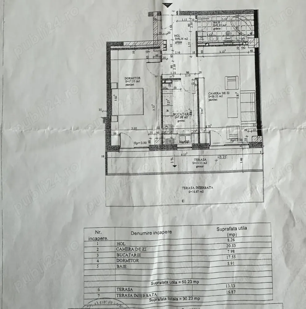 Persoana fizica vând Apartament 2 camere, 60 mp utili + terasă 30 mp