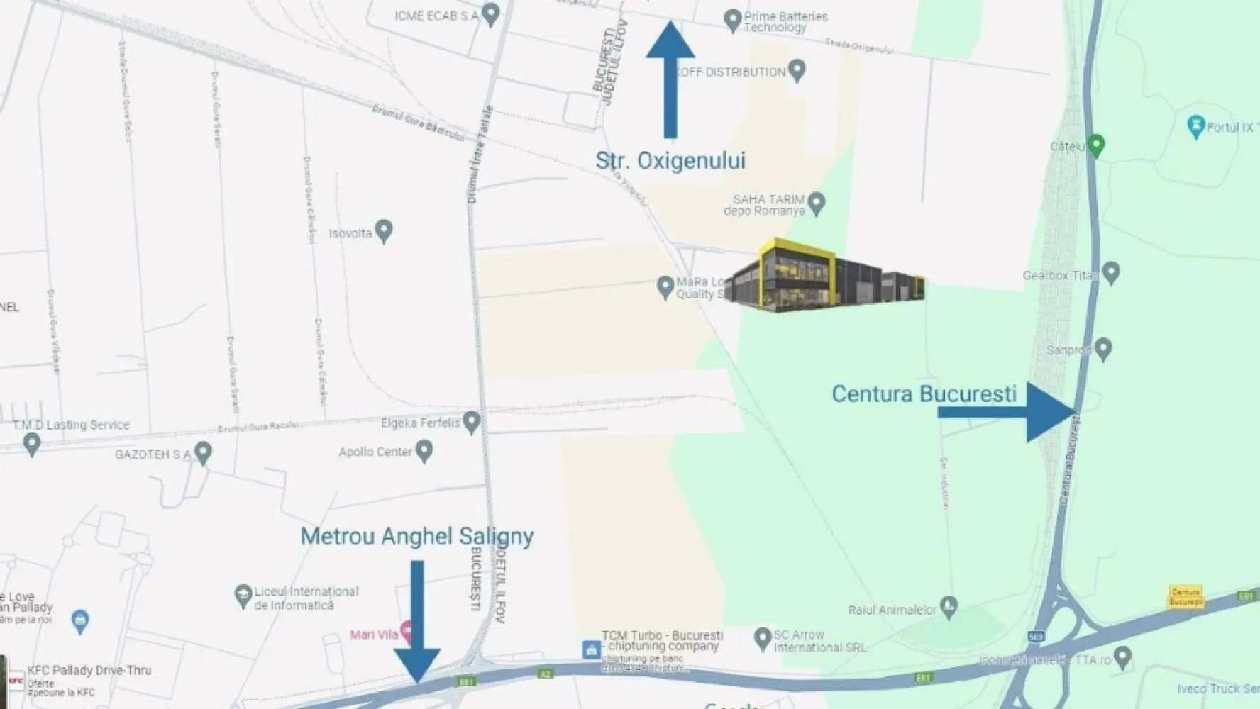 Hala de Vanzare Oxigenului, Pallady - Parc Logistic 2024 - Hala de vanzare in zona de de Est a Bucurestiului compusa din spatii de depozitare si spatii de birouri dispuse la parter si etaj.
Proprietatea este localizata excelent: Str. Oxigenului la 500m, Drumul Intre Tarlale la 700m, Bdul Theodor Pallady la 900m, Centura Bucuresti la 700m. Parcul logistic este pozitionat in interiorul inelului de centura astfel incat beneficiati de acces rapid si facil la orice mijloc de transport public, inclusiv metrou. Zona este in continua dezvoltare, in apropiere se afla alte parcuri logistice, cladiri de birouri si spatii comerciale.
Suprafata totala: 597 mp.
Inaltime minima hala: 6 m.
Suprafata birouri: 157 mp.
Suprafata totala parc logistic: 15.000 mp.
Strucura hala: metal.
Putere instalata: 30 kWA cu posibilitate de suplimentare.
An constructie: 2024
Distanta pana la Metrou Anghel Saligny: 2.500 m
Distanta pana la statia RATB: 700 m
Acces: Drum asfaltat inspre Str. Oxigenului, Drumul Intre Tarlale, Autostrada Soarelui si Centura Bucuresti. Pozitionarea strategica asigura conectivitate rapida si eficienta pentru transportul de marfuri si acces facil la retelele de transport principale.
Dotari: pardoseala elicopterizata, tamplarie aluminiu, centrala termica, finisaje moderne in zona de birouri, hidranti la exterior si la interior, desfumare, detectie incendiu, 3 usi pentru acces pietonal, usa sectionala cu latimea de 4.85 m si inaltimea de 4 m pentru acces TIR, locuri de parcare si spatii verzi.
Halele din parcul logistic urmeaza a fi executate in anul 2024. Va puteti alege hala dorita ce poate fi customizata in functie de cerintele si afacerea dvs. Pretul este in functie de suprafete si optionale (pompe caldura, sprinklere, automatizari, etc).
Instalatiile executate permit autorizarea ISU pentru depozitarea de materiale inflamabile şi autorizaţie de incendiu clasa C. Gradul de rezistenta la foc - II. Mod de depozitare clasificat ST1, ST2 si ST3.
Parcul logistic este construit la standarde ridicate, garantand durabilitate si performanta pe termen lung. In acelasi timp ofera o oportunitate unica pentru investitori si antreprenori care doresc sa profite de avantajele acestei locatii strategice. Proprietatea se afla intr-o zona in continua dezvoltare, oferind potential pentru crestere valorica in viitor.