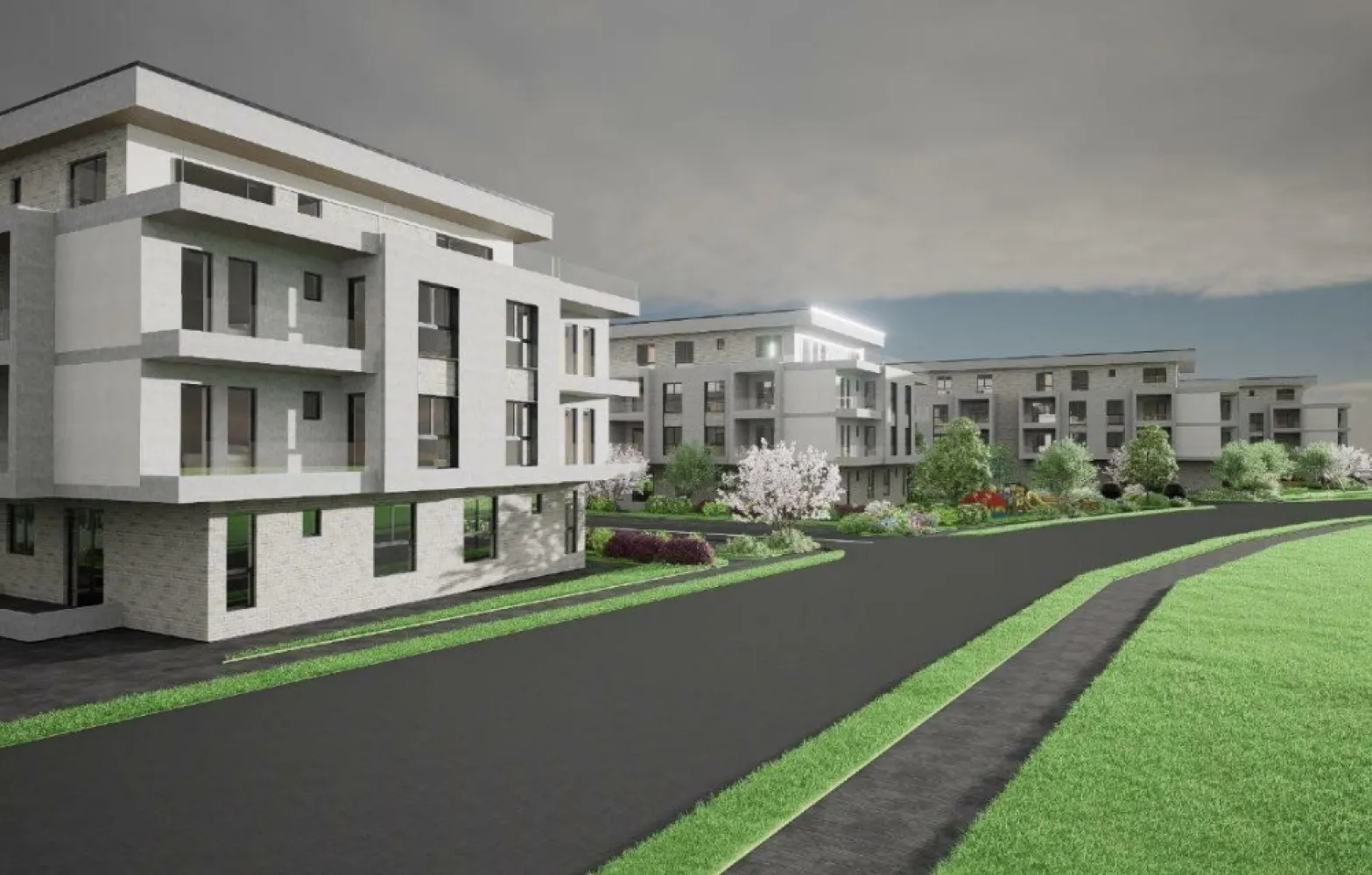 Apartament 3 camere cu parcare- NORD PARK RESIDENCE - Noul proiect imobiliar Nord Park Residence de pe strada Salciilor, in vecinatatea parcului Cubic, ofera spre vanzare 40 de apartamente noi, spatioase si confortabile, situate in 2 imobile cu P+2E+ERetras, cu spatii comerciale la parterul fiecarui bloc.
 Configuratia acestui apartament: 2 dormitoare , living open space cu bucatarie, 2 balcoane, 2 bai, 2 holuri, 1 loc de parcare.
Suprafata utila a apartamentului este de 78.25 mp si a balcoanelor de 13.60 mp. 
Structura de rezistenta se realizeaza din stalpi, grinzi si plansee din beton armat, respectand cele mai riguroase cerinte privind rezistenta si stabilitatea. Tamplaria exterioara va fi de culoare gri antracit pe exterior si alb pe interior cu geam termopan triplustrat.
Balcoanele vor avea pardoseala din placi ceramice si balustrada de protectie din sticla .
Fiecare scară va dispune de un lift de o capacitate de 4 persoane/lift, 
Fiecare apartament va fi dotat cu interfon video. 
Apartamentele se vor preda cu usi de intrare izolate fonic, peretii zugraviti in vopsea alba lavabila, prizele si intrerupatoarele montate pe pozitie, centrala termica prin condensare.
Complexul dispune de locuri de parcare, spatii verzi si loc de joaca pentru copii.
Pretul include TVA de 9% pentru persoane fizice, care achizitioneaza prima casa cu TVA redus.