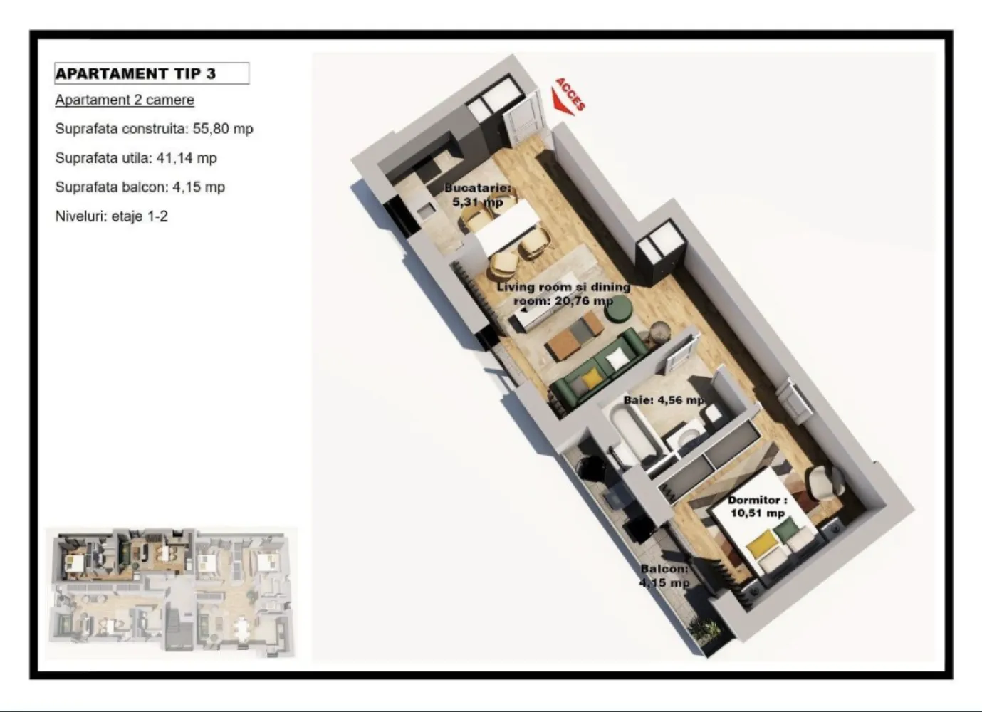 Aprtament Studio Kamsas Baba Novac - Bun venit în viitorul dumneavoastră cămin! Amplasat pe strada Baba Novac, în cartierul Compozitorilor, proiectul Karelia Residence este în curs de construcție și va fi finalizat în octombrie 2024, oferindu-vă astfel oportunitatea de a vă bucura rapid de noua dumneavoastră locuință.

Cu o arhitectură ce se remarcă prin eleganță și funcționalitate, acest imobil încântător îmbină confortul contemporan cu rafinamentul finisajelor de lux.

Pentru grija față de siguranța și intimitatea în propria dumneavoastră locuință, dar și pentru considerația că o construcție bine realizată are la bază în mod primordial materiale de înaltă calitate.

Blocul se impune printr-un design nou și inovativ în peisajul cartierului, evidențiându-se printr-un proiect arhitectural ce suprapune perfect nevoile dumneavoastră.

IMOBILUL BENEFICIAZĂ DE LOC DE PARCARE INCLUS ÎN PREȚ!

APARTAMENT TIP 1 A – 3 CAMERE

Apartamentul de 3 camere, cu o suprafață construită de 90.72 mp și o suprafață utilă de 74.55 mp din care 6.47 reprezintă balconul 
PRET 130.000 euro la cheie! Loc de parcare inclus! 

APARTAMENT TIP 4 3 camere

Apartamentul de 3 camere cu o suprafata construita de 104.07 mp si o suprafata utila de 83.6 mp din care 5.76 reprezinta balconul! 
PRET 150.000 euro la cheie! Loc de parcare inclus!

APARTAMENT 2 Camere 

Apartamentul de 2 camere cu o suprafata construita de 55.8 mp si o suprafata utila de 45.29 mp 
PRET 77.000 euro la cheie! Loc de parcare inclus

APARTAMENT TIP 2 STUDIO 
Apartament tip studio cu o suprafata construita de 48.27 si o suprafata utila de 38.74
PRET. 65000 euro la cheie! Loc de parcare inclus! 

PRET Fara Tva

Compartimentarea eficientă a apartamentului oferă un flux natural între diferitele zone, maximizând utilizarea spațiului.

Amenajat cu materiale și finisaje de înaltă calitate, oferă un aspect modern și durabil.

Situat într-o zonă bine conectată, aveți acces ușor la transport public, magazine, ajungând în orice punct al Constanței într-un timp rezonabil.

Suntem bucuroși si vă invităm sa faceți parte din acest nou concept, unde confortul, stilul și eleganța se împletesc armonios pentru a vă oferi o experiență de locuit de neuitat.

Tel 07********40