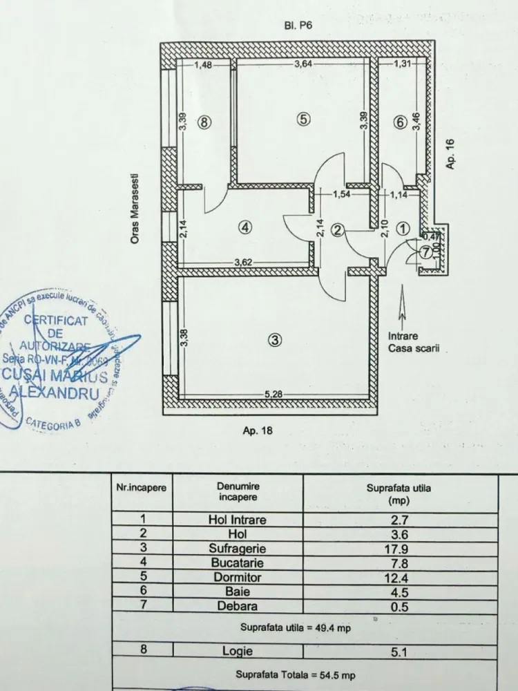 Apartament cu 2 camere - vanzare - Marasesti, jud. Vrancea