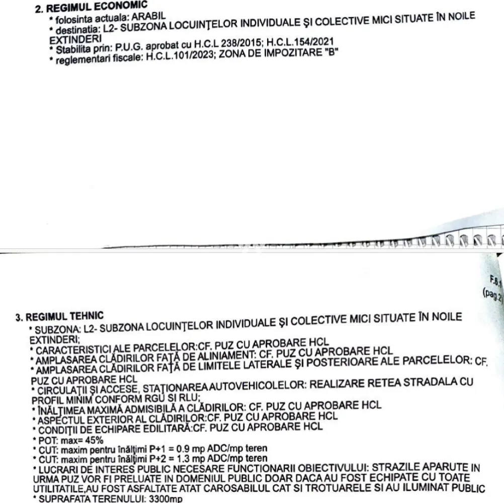 Teren intravilan cart. Arhitectilor - Sibiu - Va propunem spre vanzare un teren intravilan situat in cartierul Arhitectilor:

- Suprafata 3300 mp (se poate achizitiona si parcela alaturata, aprox. 700 mp)
- Deschidere la strada 21,2 m
- Utilitati pe strada: apa, gaz, canal, curent.
- Necesita intocmire PUZ. Se pot construi locuinte unifamiliale (CUT 0.9), sau locuinte colective (CUT 1.3)
- POT: 45%

Se poate achizitiona si parcela alaturata, in aceleasi conditii, cu suprafata de 700 mp si deschidere la strada 21 m.

Pret: 495000 euro negociabil.