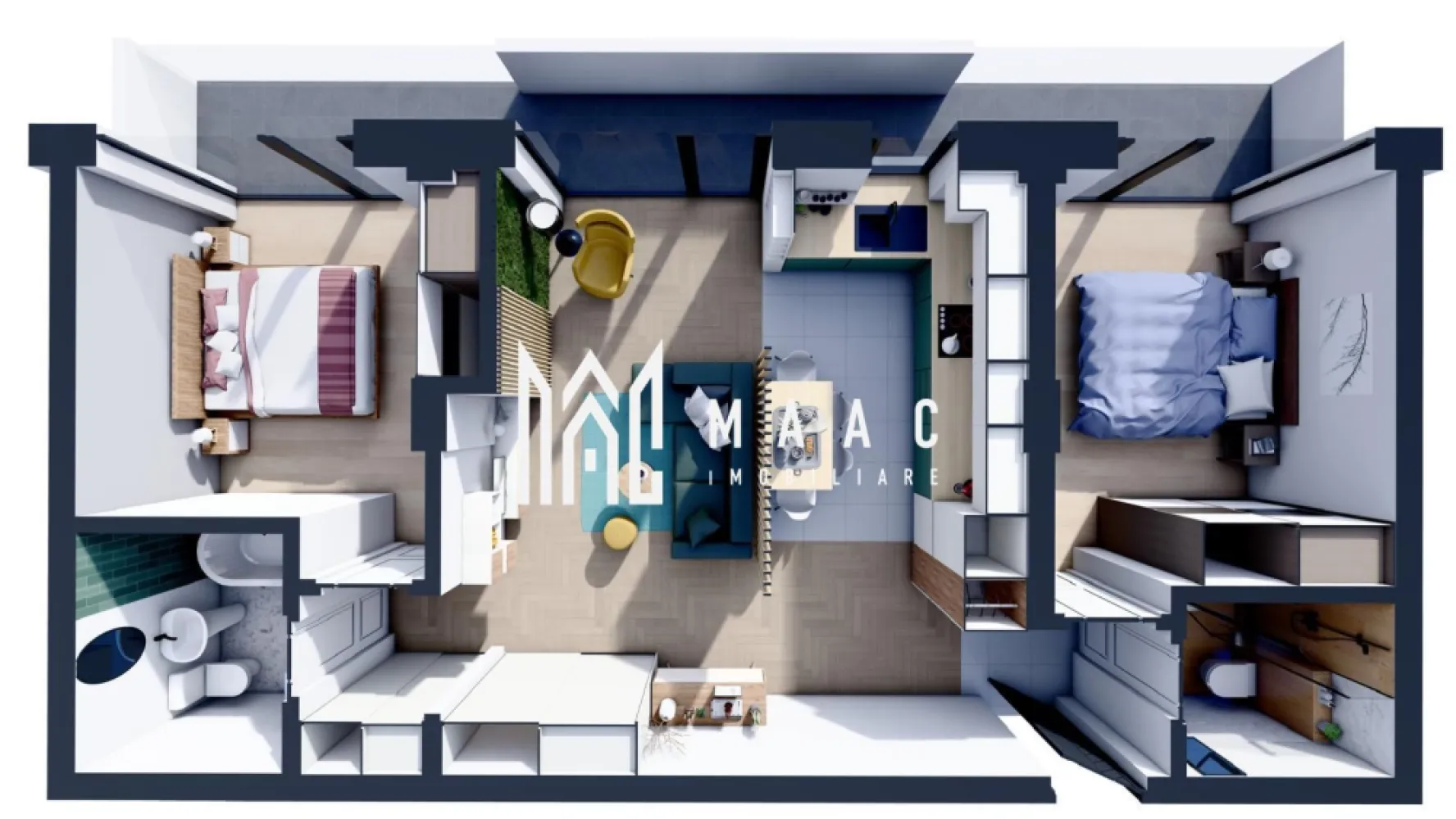 Apartament rezidențial I 3 Camere I Parcare I Selgros - MAAC Imobiliare vă propune pentru achiziționare un apartament cu 3 camere în cadrul unui bloc de locuințe în stadiul de dezvoltare, situat în cartierul Veterani, în proximitatea magazinului Selgros, ieșirea de Nord a orașului Sibiu. Apartamentul cu suprafața utilă de 69.4 mp, este format din: Living cu bucătărie open- space în suprafața de 31.4 mp cu acces la balconul de 17.16 mpu, Dormitor 1 de 13.2 mpu cu acces la balcon, baie în imediata vecinătate cu suprafața de 3.4 mpu, Dormitor 2 de 12.8 mpu cu acces la balcon, baie nr. 2 (4.6 mpu) accesibilă din holul (2.21 mpu) care ofera acces către dormitor. Complexul rezidențial este în construcție, se predă la sfârșitul anului 2025 la stadiul de: -ALB: instalația de curent, instalația sanitară, loc destinat pentru aparat de aer condiționat, pereți finisați cu glet, ușa principală metalică marca Porta Doors, centrală termică în condensare și instalația de încălzire în pardoseală, geamuri tripan cu tâmplărie PVC Salamander culoare gri antracit, cele 2 balcoane cu balustradă de sticlă și finisaje cu granit. -CHEIE: plus 200 euro/ mp, include vopsea lavabilă, uși interioare, obiecte sanitare, gresie, faianță, parchet, aparataje electronice etc. Fiecare unitate beneficiază de un loc de parcare suprateran. Construcția cu regim de înalțime P+ 3 etaje + retras va beneficia de lift, interfon cu video, panouri solare care vor alimenta iluminatul public. Construcția cu fundație de beton, zidărie cărămidă Porotherm, izolație polistiren și vată bazaltică, boxe la subsol( achiziționate separat), parcare subterană ( posibilitate de achiziționare locuri de parcare adiționale la prețul de 10000 euro/ buc.), Parterul va avea destinație comercială, în proximitatea construcțiilor vor fi amenajate alei, spații verzi și locuri de joacă. Modalitate de plată: -Avans 25% la antecontract, 25% la roșu, 50% la predare. -Achitarea integrală a apartamentului include 1 loc de parcare subteran la pret 50%. Aceast apartament combină spațiul generos cu o compartimentare eficientă și finisaje de calitate superioară, fiind locația perfectă pentru a vă crea amintiri de neuitat. Contactați-ne pentru a programa o vizionare și pentru a discuta detaliile acestei oferte imobiliare excepționale. Pentru mai multe informații specificați că ați văzut anunțul cu ID: CP2367248 }}