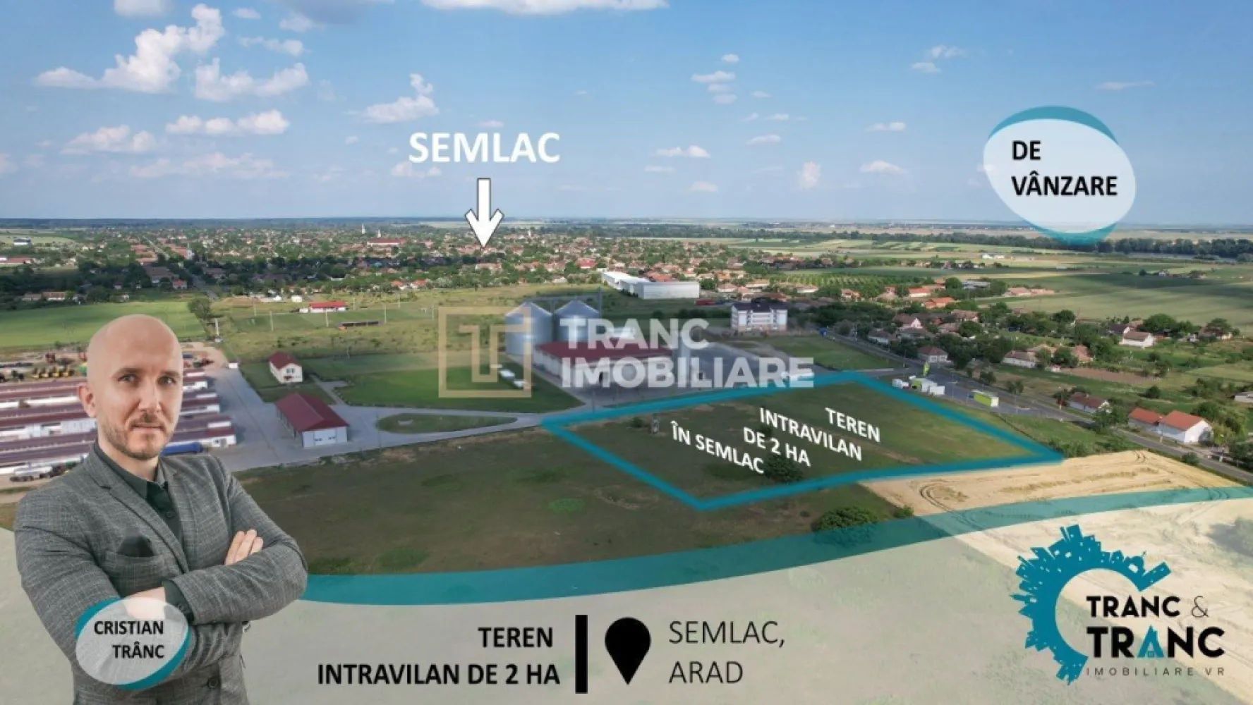 Teren intravilan pretabil parc fotovoltaic, de 2 ha în Semlac(ID: 22376) - ID PROPRIETATE: 22376
Daca esti investitor si cauti un teren intravilan de 2 ha, la un pret accesibil, iti oferim posibilitatea sa investesti intr-un teren generos, in Semlac, la un pret accesibil. Terenul asa cum puteti vedea si in poze, se afla lipit de unul dintre cele mai cunoscute ferme din Judetul Arad, este vorba despre cunoscuta ferma, Tar Farming Semlac. 

Terenul se afla la cativa zeci de metri de drumul national 709D, iar accesul este asigurat de un drum betonat si de platforma asigurata de cei de la Tar Farmimg. Terenul are acces, la o distanta de maxim 200 m, de toate utilitatile, de la curent electric, la canalizare, apa si gaz, toate putand fi trase de la sosea sau de la Tar Farming. Frontul stradal la platforma betonata a celor de la Tar Farming este de aproximativ 111 m. 

Terenul este dispus pe 2 CF-uri iar in total insumeaza 19895 m2 si este ideal pentru constructia de hale de depozitare sau de productie, de panouri fotovoltaice si chiar ferme agricole sau de animale. Terenul este prins in PUZ-ul localitatii Semlac, ramanand doar sa obtineti autorizatiile de constructii si sa va ridicati viitoarea dvs afacere profitabila. Mai trebuie sa stiti ca in apropiere se afla un put de apa termala care poate fi folosit in acord cu proprietarul terenului unde se afla putul si Statul Roman, in vederea asigurarii incalzirii viitoarelor cladiri, cu apa termala. 

Faptul ca deja este prins in PUZ-ul localitatii Semlac, ca teren Intravilan, reprezinta un pas important pentru viitorii proprietari pentru reducerea costurilor, a timpului si a stresului cu obtinerea actelor necesare transformarii terenului din Extravilan in Intravilan. 

Pentru mai multe informatii nu ezitati sa ne contactati.