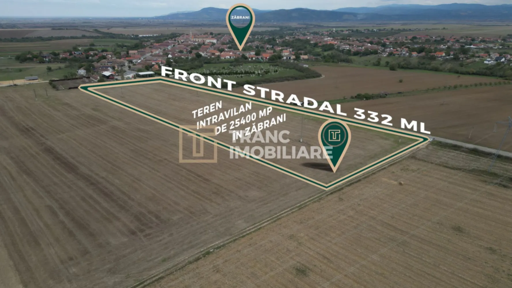 Teren intravilan de 25400 mp cu potențial excepțional pentru investiție în Zăbra - Teren intravilan de 25400 mp cu potențial excepțional pentru investiție în Zăbrani

Dacă ești dezvoltator, investitor sau îți cauți un teren pentru viitoare ata hală sau ferma, cu acces la un drum asfaltat, in Zăbrani, îți propunem la vânzare un teren intravilan, cu o suprafață totală de 25.400 mp și un front stradal impresionant de 332 metri la drumul județean DJ682N. Proprietatea este amplasată într-o zonă strategică, lipită de una dintre fermele mari din localitate, beneficiind de vizibilitate excelentă și acces direct la drum asfaltat.

Categoria de folosință este intravilan arabil, ceea ce oferă multiple posibilități de dezvoltare: parcelare și construcție de locuințe, ridicarea de hale industriale, ferme moderne sau spații logistice. Frontul generos la drum face ca terenul să fie perfect pentru orice tip de activitate comercială sau industrială, dar și pentru un proiect rezidențial de amploare.

Teren intravilan de 25400 mp cu potențial excepțional pentru investiție în Zăbrani

Dacă ești dezvoltator, investitor sau îți cauți un teren pentru viitoarea ta hală sau ferma, cu acces la un drum asfaltat, in Zăbrani, îți propunem la vânzare un teren intravilan, cu o suprafață totală de 25.400 mp și un front stradal impresionant de 332 metri la drumul județean DJ682N. Proprietatea este amplasată într-o zonă strategică, lipită de una dintre fermele mari din localitate, beneficiind de vizibilitate excelentă și acces direct la drum asfaltat.

Categoria de folosință este intravilan arabil, ceea ce oferă multiple posibilități de dezvoltare: parcelare și construcție de locuințe, ridicarea de hale industriale, ferme moderne sau spații logistice. Frontul generos la drum face ca terenul să fie perfect pentru orice tip de activitate comercială sau industrială, dar și pentru un proiect rezidențial de amploare.

Utilitățile sunt ușor accesibile: apa, canalizarea și gazul se afla la strada si curentul la capatul parcelei.

Terenul este amplasat la 12 km de Lipova, 25 km de Arad și 50 km de Timișoara, având o poziționare excelentă pentru transport și distribuție. Zona este într-o continuă dezvoltare, ceea ce transformă această proprietate într-o investiție sigură și profitabilă pe termen lung.

O alegere ideală pentru dezvoltatori, investitori și antreprenori care caută un amplasament cu vizibilitate, accesibilitate și potențial real de creștere.

Terenul este amplasat la 12 km de Lipova, 25 km de Arad și 50 km de Timișoara, având o poziționare excelentă pentru transport și distribuție. Zona este într-o continuă dezvoltare, ceea ce transformă această proprietate într-o investiție sigură și profitabilă pe termen lung.

O alegere ideală pentru dezvoltatori, investitori și antreprenori care caută un amplasament cu vizibilitate, accesibilitate și potențial real de creștere.