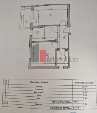 Apartament cu 2 camere de vanzare -Pacii-cu centrala-mobilat si utilat