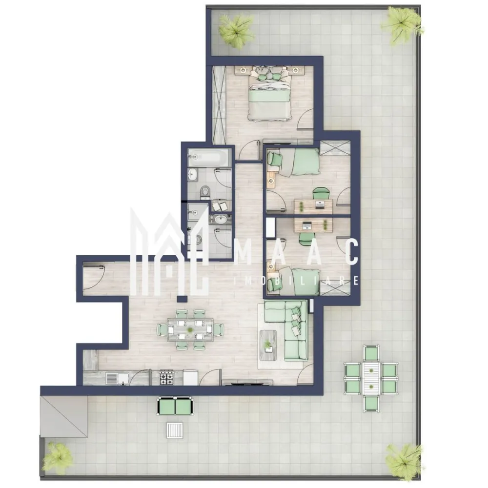 Penthouse 3 camere | Etaj 4 | Balcon 107.2 mp | Turnisor - MAAC Imobiliare are plăcerea de a vă prezenta o oportunitate excepțională de a achiziționa un apartament modern, situat la etajul 4, cu o suprafață totală de 188.2 m², amplasat în noul ansamblu rezidențial GreenHill, zona Turnișor. Acest ansamblu rezidențial, cu intabularea în vara 2026, oferă locuințe de înaltă calitate și facilități premium, proiectate pentru a satisface cele mai exigente cerințe. Detalii Apartament: Suprafața Totală: 188.2 m² Compartimentare: Bucatarie + Living - 39,6 m² Dormitor - 13,4 m² Dormitor 2 - 13 m² Baie - 3,9 m² Baie 2 (WC) - 3,5 m² Hol - 7,7 m² Suprafata balcon - 107,2 m² Caracteristici și Dotări: Preț cu TVA 19% inclus: € 267.750 Apartamentul se vinde în stadiul de "la alb". Facilități Premium: Boxă la subsol: Spațiu suplimentar de depozitare pentru confortul dvs. Rulouri electrice la dormitoare: Confort sporit și intimitate. Încălzire în pardoseală: Eficiență termică și confort maxim. Lift: Acces facil și rapid la etaje. Terasa: Spațiu exterior generos pentru relaxare. Baie cu cadă: Design modern și funcționalitate. Descriere Ansamblu Rezidențial: GreenHill este un ansamblu rezidențial de lux, situat într-o zonă liniștită și accesibilă din Turnișor. Proiectul a fost conceput pentru a oferi locatarilor un stil de viață modern și confortabil, punând accent pe calitate, design și funcționalitate. Cu o gamă variată de facilități și dotări premium, GreenHill reprezintă alegerea ideală pentru cei care doresc să se bucure de un cămin primitor și elegant. Apartamentele vor fi intabulate in vara 2026 si se vor preda in toamna anului 2026. Pentru Mai Multe Informații și Vizionări Nu ratați ocazia de a deveni proprietarul acestui apartament deosebit! Pentru mai multe detalii și programări pentru vizionări, vă rugăm să contactați agenții noștri de la MAAC Imobiliare. Suntem aici pentru a vă oferi toate informațiile de care aveți nevoie și pentru a vă ghida în procesul de achiziție. Pentru mai multe detalii, precizati telefonic ca ati vizionat anuntul cu ID: CP2287183. MAAC Imobiliare - Partenerul Dumneavoastră de Încredere în Imobiliare. }}