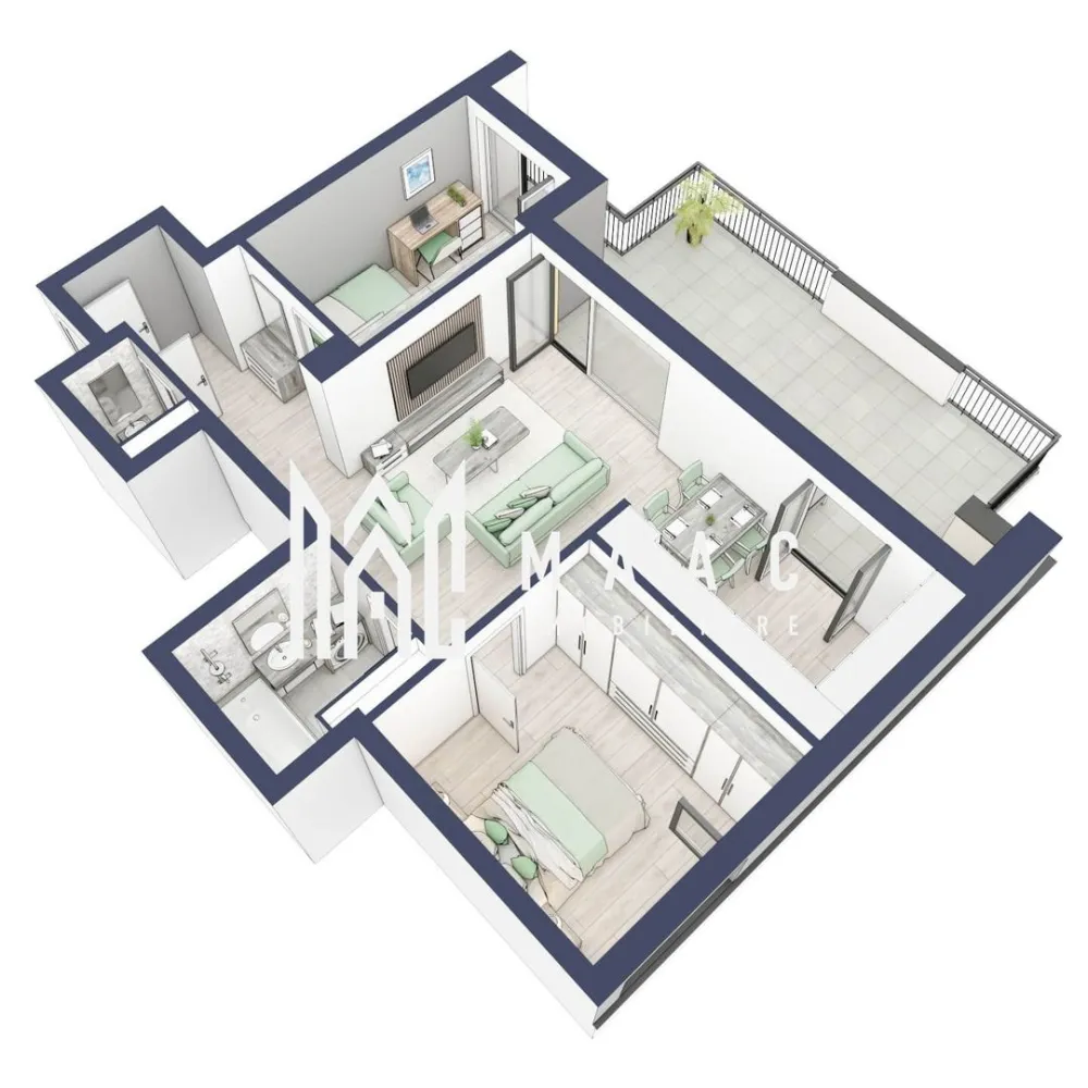 Apartament 3 camere | Balcoane 27.4 mp | Etaj 3 | Turnisor - MAAC Imobiliare are plăcerea de a vă prezenta o oportunitate excepțională de a achiziționa un apartament modern, situat la etajul 3, cu o suprafață totală de 83.9 m², amplasat în noul ansamblu rezidențial GreenHill, zona Turnișor. Acest ansamblu rezidențial, cu intabularea în vara 2026, oferă locuințe de înaltă calitate și facilități premium, proiectate pentru a satisface cele mai exigente cerințe. Detalii Apartament: Suprafața Totală: 83.9 m² Compartimentare: Bucatarie + Living - 29,8 m² Dormitor - 13,1 m² Dormitor 2 - 10,8 m² Baie - 4,9 m² Baie 2 (WC) - 1,6 m² Hol - 6,2 m² Suprafata balcon - 27,4 m² Caracteristici și Dotări: Cu 19% TVA: € 165.410 Apartamentul se vinde în stadiul de "la alb". Facilități Premium: Boxă la subsol: Spațiu suplimentar de depozitare pentru confortul dvs. Rulouri electrice la dormitoare: Confort sporit și intimitate. Încălzire în pardoseală: Eficiență termică și confort maxim. Lift: Acces facil și rapid la etaje. Terasa: Spațiu exterior generos pentru relaxare. Baie cu cadă: Design modern și funcționalitate. Descriere Ansamblu Rezidențial GreenHill este un ansamblu rezidențial de lux, situat într-o zonă liniștită și accesibilă din Turnișor. Proiectul a fost conceput pentru a oferi locatarilor un stil de viață modern și confortabil, punând accent pe calitate, design și funcționalitate. Cu o gamă variată de facilități și dotări premium, GreenHill reprezintă alegerea ideală pentru cei care doresc să se bucure de un cămin primitor și elegant. Apartamentele vor fi intabulate in vara 2026 si se vor preda in toamna anului 2026. Pentru Mai Multe Informații și Vizionări Nu ratați ocazia de a deveni proprietarul acestui apartament deosebit! Pentru mai multe detalii și programări pentru vizionări, vă rugăm să contactați agenții noștri de la MAAC Imobiliare. Suntem aici pentru a vă oferi toate informațiile de care aveți nevoie și pentru a vă ghida în procesul de achiziție. Pentru mai multe detalii, precizati telefonic ca ati vizionat anuntul cu ID: CP2287158. MAAC Imobiliare - Partenerul Dumneavoastră de Încredere în Imobiliare. }}