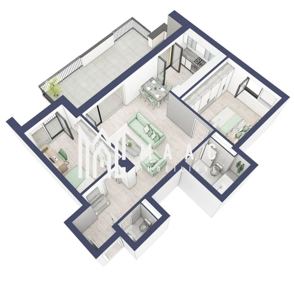 Apartament 3 camere | Balcoane 27.4 mp | Etaj 3 | Turnisor - MAAC Imobiliare are plăcerea de a vă prezenta o oportunitate excepțională de a achiziționa un apartament modern, situat la etajul 3, cu o suprafață totală de 83.9 m², amplasat în noul ansamblu rezidențial GreenHill, zona Turnișor. Acest ansamblu rezidențial, cu intabularea în vara 2026, oferă locuințe de înaltă calitate și facilități premium, proiectate pentru a satisface cele mai exigente cerințe. Detalii Apartament: Suprafața Totală: 83.9 m² Compartimentare: Bucatarie + Living - 29,8 m² Dormitor - 13,1 m² Dormitor 2 - 10,8 m² Baie - 4,9 m² Baie 2 (WC) - 1,6 m² Hol - 6,2 m² Suprafata balcon - 27,4 m² Caracteristici și Dotări: Cu 19% TVA: € 165.410 Apartamentul se vinde în stadiul de "la alb". Facilități Premium: Boxă la subsol: Spațiu suplimentar de depozitare pentru confortul dvs. Rulouri electrice la dormitoare: Confort sporit și intimitate. Încălzire în pardoseală: Eficiență termică și confort maxim. Lift: Acces facil și rapid la etaje. Terasa: Spațiu exterior generos pentru relaxare. Baie cu cadă: Design modern și funcționalitate. Descriere Ansamblu Rezidențial GreenHill este un ansamblu rezidențial de lux, situat într-o zonă liniștită și accesibilă din Turnișor. Proiectul a fost conceput pentru a oferi locatarilor un stil de viață modern și confortabil, punând accent pe calitate, design și funcționalitate. Cu o gamă variată de facilități și dotări premium, GreenHill reprezintă alegerea ideală pentru cei care doresc să se bucure de un cămin primitor și elegant. Apartamentele vor fi intabulate in vara 2026 si se vor preda in toamna anului 2026. Pentru Mai Multe Informații și Vizionări Nu ratați ocazia de a deveni proprietarul acestui apartament deosebit! Pentru mai multe detalii și programări pentru vizionări, vă rugăm să contactați agenții noștri de la MAAC Imobiliare. Suntem aici pentru a vă oferi toate informațiile de care aveți nevoie și pentru a vă ghida în procesul de achiziție. Pentru mai multe detalii, precizati telefonic ca ati vizionat anuntul cu ID: CP2287158. MAAC Imobiliare - Partenerul Dumneavoastră de Încredere în Imobiliare. }}