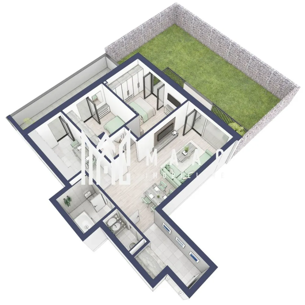 Apartament 3 camere | Balcoane 11.8 mp | Gradica ca. 107mp | Turnisor - MAAC Imobiliare are plăcerea de a vă prezenta o oportunitate excepțională de a achiziționa un apartament modern, situat la parter, cu o suprafață totală de 122 m², amplasat în noul ansamblu rezidențial GreenHill, zona Turnișor. Acest ansamblu rezidențial, cu intabulare în vara 2026, oferă locuințe de înaltă calitate și facilități premium, proiectate pentru a satisface cele mai exigente cerințe. Detalii Apartament: Suprafața Totală: 122 m² Compartimentare: Bucatarie - 8,9 m² Living - 25,7 m² Dormitor - 12,5 m² Dormitor 2 - 8,8 m² Baie - 4,7 m² Baie 2 (WC) - 2,0 m² Hol - 5,8 m² Sas - 1,9 m² Suprafata balcon - 11,8 m² Terasa - 40,0 m² Gradina - 107,0 m² Caracteristici și Dotări: Cu 19% TVA: € 183.855 Apartamentul se vinde în stadiul de "la alb". Facilități Premium: Boxă la subsol: Spațiu suplimentar de depozitare pentru confortul dvs. Rulouri electrice la dormitoare: Confort sporit și intimitate. Încălzire în pardoseală: Eficiență termică și confort maxim. Lift: Acces facil și rapid la etaje. Terasa: Spațiu exterior generos pentru relaxare. Baie cu cadă: Design modern și funcționalitate. Descriere Ansamblu Rezidențial GreenHill este un ansamblu rezidențial de lux, situat într-o zonă liniștită și accesibilă din Turnișor. Proiectul a fost conceput pentru a oferi locatarilor un stil de viață modern și confortabil, punând accent pe calitate, design și funcționalitate. Cu o gamă variată de facilități și dotări premium, GreenHill reprezintă alegerea ideală pentru cei care doresc să se bucure de un cămin primitor și elegant. Apartamentele vor fi intabulate in vara 2026 si se vor preda in toamna anului 2026. Pentru Mai Multe Informații și Vizionări Nu ratați ocazia de a deveni proprietarul acestui apartament deosebit! Pentru mai multe detalii și programări pentru vizionări, vă rugăm să contactați agenții noștri de la MAAC Imobiliare. Suntem aici pentru a vă oferi toate informațiile de care aveți nevoie și pentru a vă ghida în procesul de achiziție. Pentru mai multe detalii, precizati telefonic ca ati vizionat anuntul cu ID: CP2286998. MAAC Imobiliare - Partenerul Dumneavoastră de Încredere în Imobiliare. }}