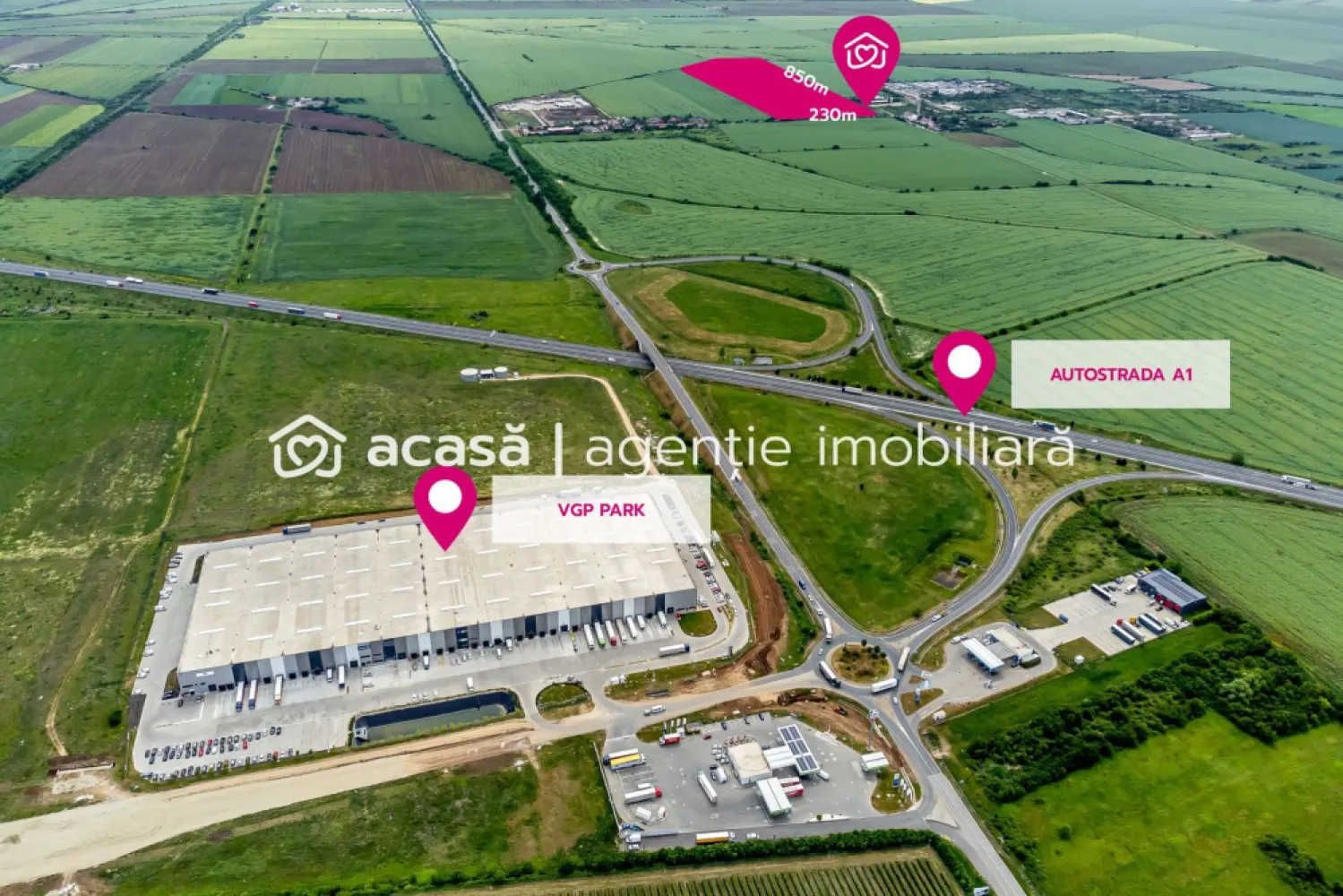 Teren cu PUZ ideal pentru parc logistic și de servicii - Oferim spre vânzare un teren excepțional, perfect pentru dezvoltarea unui parc logistic sau industrial, situat strategic în Arad, la coborârea/urcarea de pe Autostrada A1, Arad-Sud.

Detalii Teren:
Suprafață: 18 hectare
Front stradal: 230 metri
PUZ inclus: Prețul include obținerea PUZ-ului conform specificațiilor și nevoilor clientului, asigurând o dezvoltare sigură, rapidă și eficientă.

Localizare și Accesibilitate:
Terenul este situat strategic la coborârea/urcarea de pe Autostrada A1, Arad-Sud, facilitând accesul rapid și eficient pentru logistică și transport.
Aradul, fiind oraș de graniță cu Europa de Vest, oferă un avantaj strategic pentru operațiuni comerciale internaționale.

Vecinătăți și Facilități:
Parcuri industriale și logistice de renume: VGP PARK, CTP PARK, Parc Industrial Sud Arad
Firme și facilități: Internațional Alexander, Luar, OMV

Această locație strategică, combinată cu infrastructura existentă și accesul facil la rețelele de transport, face din acest teren o oportunitate ideală pentru investitori interesați de dezvoltarea unui parc logistic modern și eficient.

Contact:
0721356746 Florin Moș // Consultant imobiliar

Nu ratați șansa de a investi într-o locație cu potențial maxim de creștere și dezvoltare logistică!