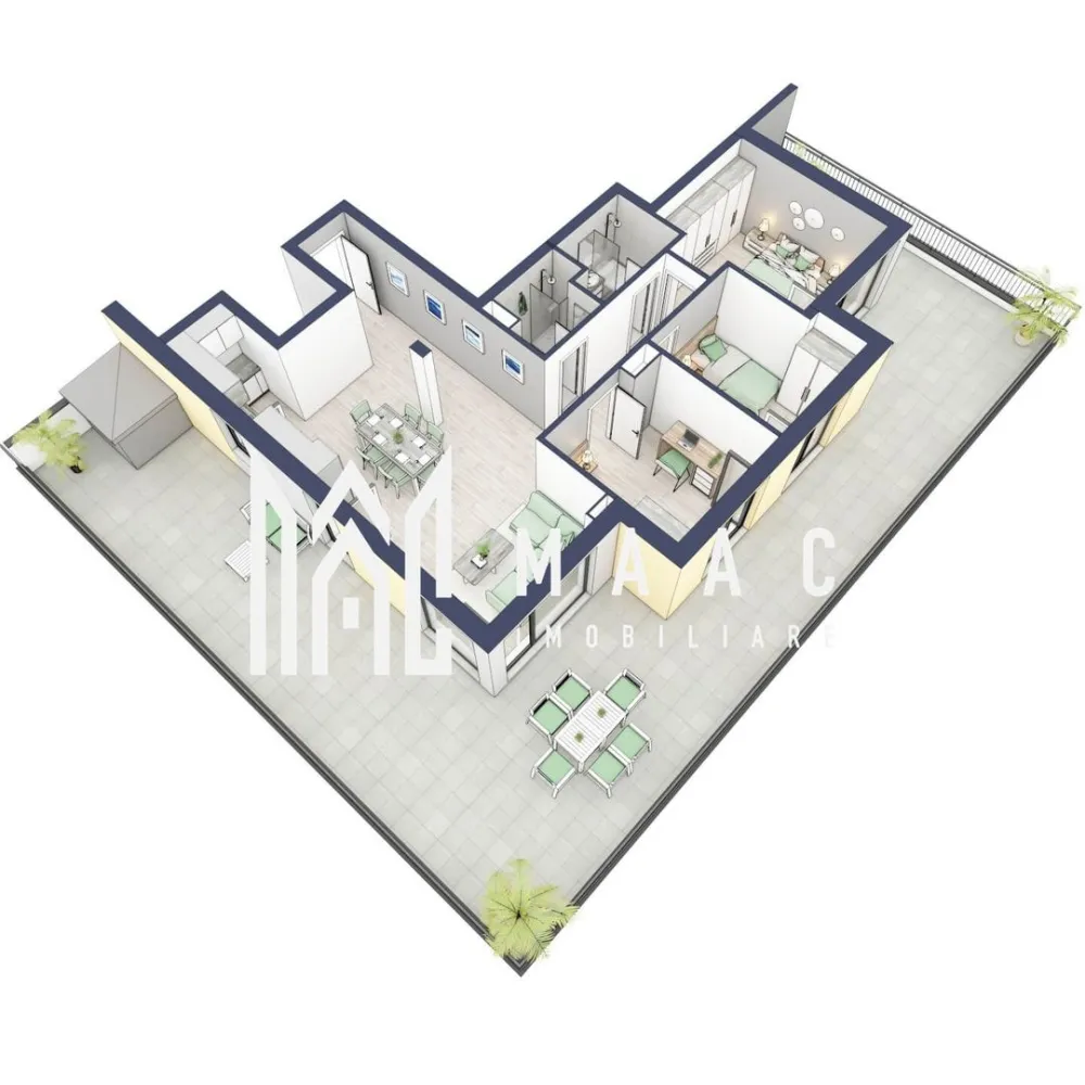 Penthouse 3 camere | Etaj 4 | Balcon 107.2 mp | Turnisor - MAAC Imobiliare are plăcerea de a vă prezenta o oportunitate excepțională de a achiziționa un apartament modern, situat la etajul 4, cu o suprafață totală de 188.3 m², amplasat în noul ansamblu rezidențial GreenHill, zona Turnișor. Acest ansamblu rezidențial, cu finalizare în 2025, oferă locuințe de înaltă calitate și facilități premium, proiectate pentru a satisface cele mai exigente cerințe. Detalii Apartament: Suprafața Totală: 188.3 m² Compartimentare: Bucatarie + Living - 39,6 m² Dormitor - 13,4 m² Dormitor 2 - 13 m² Baie - 3,9 m² Baie 2 (WC) - 3,5 m² Hol - 7,7 m² Suprafata balcon - 107,2 m² Caracteristici și Dotări: Preț cu TVA 21% inclus: € 238.975 Apartamentul se vinde în stadiul de "la alb avansat". Facilități Premium: Boxă la subsol: Spațiu suplimentar de depozitare pentru confortul dvs. Rulouri electrice la dormitoare: Confort sporit și intimitate. Încălzire în pardoseală: Eficiență termică și confort maxim. Lift: Acces facil și rapid la etaje. Terasa: Spațiu exterior generos pentru relaxare. Baie cu cadă: Design modern și funcționalitate. Descriere Ansamblu Rezidențial: GreenHill este un ansamblu rezidențial de lux, situat într-o zonă liniștită și accesibilă din Turnișor. Proiectul a fost conceput pentru a oferi locatarilor un stil de viață modern și confortabil, punând accent pe calitate, design și funcționalitate. Cu o gamă variată de facilități și dotări premium, GreenHill reprezintă alegerea ideală pentru cei care doresc să se bucure de un cămin primitor și elegant. Apartamentele vor fi intabulate in toamna 2025 si se vor preda in toamna anului 2025. Pentru Mai Multe Informații și Vizionări Nu ratați ocazia de a deveni proprietarul acestui apartament deosebit! Pentru mai multe detalii și programări pentru vizionări, vă rugăm să contactați agenții noștri de la MAAC Imobiliare. Suntem aici pentru a vă oferi toate informațiile de care aveți nevoie și pentru a vă ghida în procesul de achiziție. Pentru mai multe detalii, precizati telefonic ca ati vizionat anuntul cu ID: CP2199225. MAAC Imobiliare - Partenerul Dumneavoastră de Încredere în Imobiliare. }}