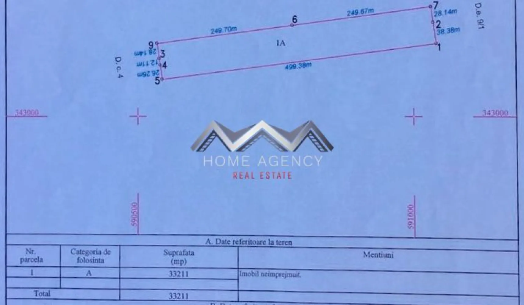 Teren 33.211 mp Tunari – ideal logistică, showroom sau producție - Vă propunem, spre vânzare, un teren intravilan cu suprafața de 33.211 mp, situat în Tunari - Dimieni, într-o zonă cu dezvoltare accelerată și acces rapid către București, Șoseaua de Centură, DN1 și principalele hub-uri comerciale și logistice din Nordul Capitalei.

Conform certificatului de urbanism, terenul este încadrat într-o zonă destinată activităților industriale, depozitare, servicii, comerț angro, birouri și activități productive, fiind o oportunitate excelentă pentru investiții și dezvoltări de business.

Indicatori urbanistici:
- POT max. 40%
- CUT max. 2

Terenul este ideal pentru:
- hale logistice și depozitare;
- parc logistic / industrial;
- showroom-uri;
- unități de producție;
- spații comerciale și servicii;
- clădiri de birouri și sedii de companie.

Avantaje:
- suprafață generoasă, potrivită pentru proiecte logistice, comerciale sau industriale de anvergură;
- poziționare strategică în Nordul Capitalei, într-una dintre cele mai active zone de dezvoltare economică;
- acces rapid către Șoseaua de Centură, DN1, Autostrada A3 și principalele artere de circulație;
- proximitate față de Aeroportul Internațional Henri Coandă – avantaj important pentru activități logistice, distribuție, import-export sau sedii regionale;
- zonă cu infrastructură în continuă dezvoltare și interes crescut din partea investitorilor;
- acces facil pentru trafic comercial, transport greu și flux operațional eficient;
- multiple posibilități de dezvoltare și valorificare investițională, într-o piață aflată în expansiune.

Proprietatea reprezintă o alegere foarte bună atât pentru investitori, cât și pentru companii care își doresc dezvoltarea unui proiect comercial sau industrial într-o zonă aflată în continuă expansiune.

Pentru detalii suplimentare și vizionări, vă stăm la dispoziție.