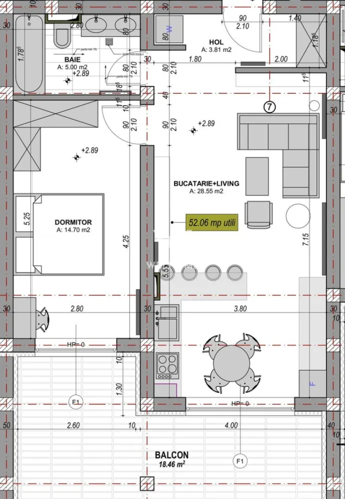 Apartament 2 camere, etaj 1, la cheie, terasă 18.46 - întabulat