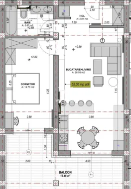 Apartament 2 camere, etaj 1, la cheie, terasă 18.46 - întabulat