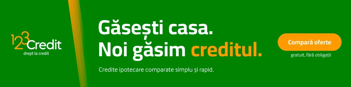 Aplică pentru creditul de care ai nevoie în mai puțin de 5 minute.
Imagineaza-ti cum ar fi sa poti alege si aplica la creditul ipotecar potrivit, direct online si fara drumuri, cozi sau stat in trafic. Noi nu credem in creditul ipotecar perfect, dar stim cum sa te ajutam sa il alegi pe cel potrivit pentru tine.

In cativa pasi simpli afli suma pe care o poti imprumuta si iti calculezi gradul de eligibilitate. Deja ce e mai greu a trecut.

Dar da, te intelegem, cand vorbim de credit ipotecar sunt mai multe variabile si poate tu ai nevoie sa vorbesti si cu un broker ca sa fii tu sigur ca faci alegerea corecta.

Dupa ce ai ales banca si oferta, cu un singur click, aplicatia ta de credit va fi preluata de un specialist in creditare 123Credit.ro sau de un specialist bancar pentru a fi trimisa in analiza.

Echipa noastra iti este alaturi pe tot parcursul calatoriei tale, de la cautarea creditului ipotecar potrivit, pana la momentul in care te muti in locuinta visata.