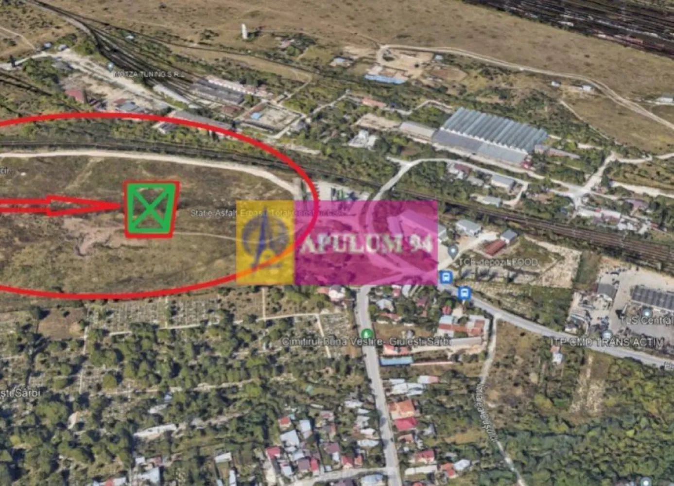 Teren Sectorul 6 - Giulesti Sarbi- Artera Drumul Sabareni - Vă propunem spre cumpărare un teren intravilan Sectorul 6 Bucuresti in zona Giulesti-Sarbi, cu acces din Drumul Sabareni, relativ in apropiere de fostele magazii 16 Februarie, Statia de Gaz - Artera Sabareni, Statia de Asfalt Erbasu, Cimitirul Giulesti-Sarbi, Strada Sculptorilor. Terenul are un front stradal de 36ml la un drum de exploatare (neasfaltat) care se face perpendicular pe strada Drumul Săbăreni, la mica distanta de statia de gaz. Ca si utilitati avem in apropiere gaz si curent electric. Terenul reprezinta o oportunitate ca si achizitie deoarece perspectivele de dezvoltare ale acestei zone sunt mari odata cu aprobarea viitorului plan de urbanism zonal al sectorului 6, numeroase companii facand deja achizitii in aceasta zona ca investitii pe termen mediu. Terenul este proprietatea unei persoane fizice, achizitia terenului fiind nepurtatoare de TVA. Pentru teren exista cadastru si intabulare iar pentru vanzare fiscalul se poate scoate in scurt timp, avem depusă și solicitarea ce certificat de urbanism. Pentru mai multe detalii și programarea de vizionări nu ezitați să mă contactați, Daniel, Apulum94. Facilităm și achiziționarea prin credit ipotecar prin intermediul partenerilor, agenția imobiliară percepe un comision de 3% din prețul de tranzacționare și la vizionare se semnează contract de prestări servicii.