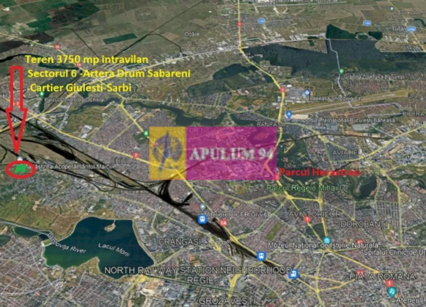Teren Sectorul 6 - Giulesti Sarbi- Artera Drumul Sabareni - Vă propunem spre cumpărare un teren intravilan Sectorul 6 Bucuresti in zona Giulesti-Sarbi, cu acces din Drumul Sabareni, relativ in apropiere de fostele magazii 16 Februarie, Statia de Gaz - Artera Sabareni, Statia de Asfalt Erbasu, Cimitirul Giulesti-Sarbi, Strada Sculptorilor. Terenul are un front stradal de 36ml la un drum de exploatare (neasfaltat) care se face perpendicular pe strada Drumul Săbăreni, la mica distanta de statia de gaz. Ca si utilitati avem in apropiere gaz si curent electric. Terenul reprezinta o oportunitate ca si achizitie deoarece perspectivele de dezvoltare ale acestei zone sunt mari odata cu aprobarea viitorului plan de urbanism zonal al sectorului 6, numeroase companii facand deja achizitii in aceasta zona ca investitii pe termen mediu. Terenul este proprietatea unei persoane fizice, achizitia terenului fiind nepurtatoare de TVA. Pentru teren exista cadastru si intabulare iar pentru vanzare fiscalul se poate scoate in scurt timp, avem depusă și solicitarea ce certificat de urbanism. Pentru mai multe detalii și programarea de vizionări nu ezitați să mă contactați, Daniel, Apulum94. Facilităm și achiziționarea prin credit ipotecar prin intermediul partenerilor, agenția imobiliară percepe un comision de 3% din prețul de tranzacționare și la vizionare se semnează contract de prestări servicii.