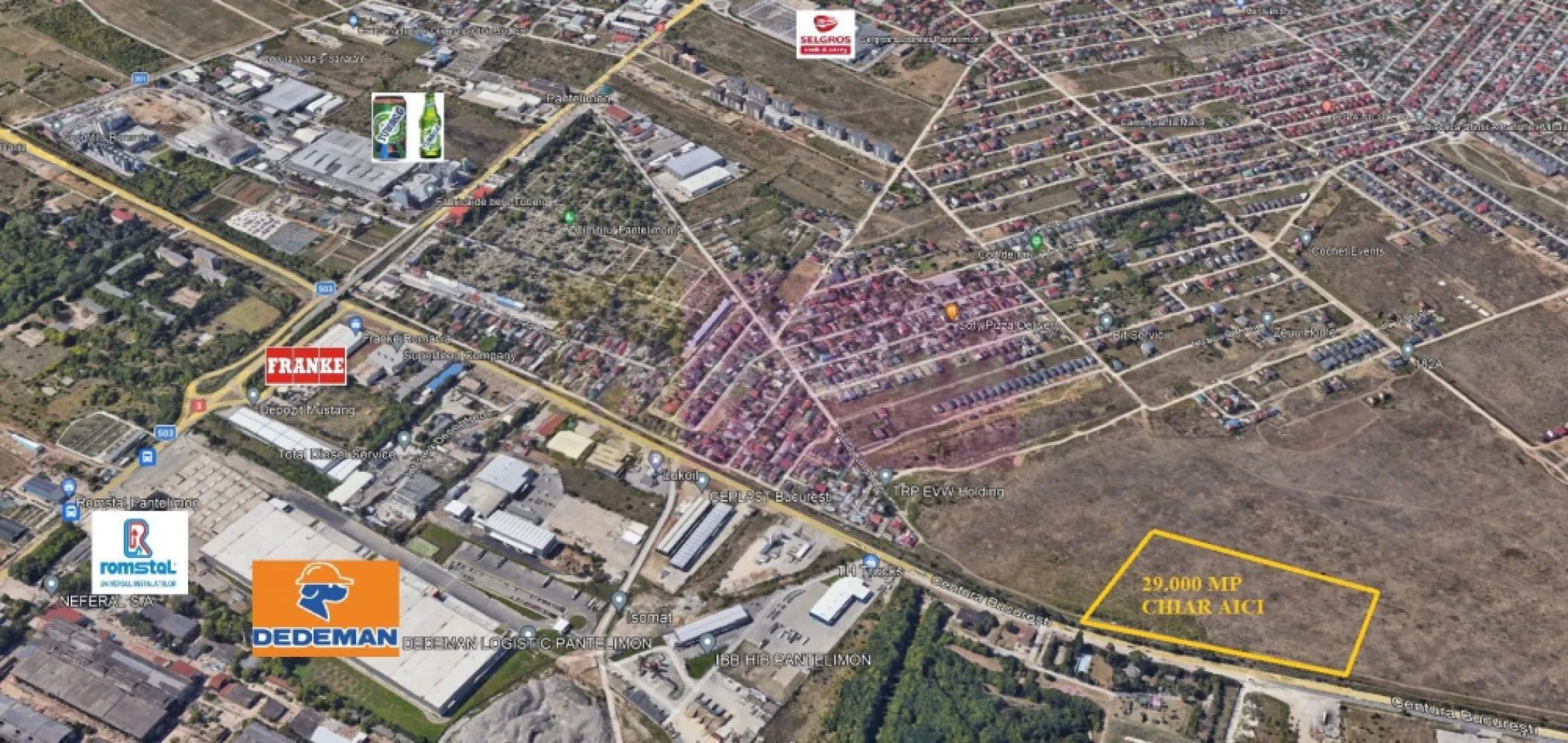 Teren bun mare și ieftin - Teren compact 29.000 mp in localitatea Pantelimon, cu front stradal la Strada Carabinei (stradă unde deja s-a realizat branșarea la apă) lângă Soseaua de Centura - DNCB, pe partea cu Calea Ferată și acces evident la Calea Ferată ). Utilitățile sunt lânga teren însă nu suntem branșați, terenul fiind liber de construcții. Frontul stradal la strada Carabinei (stradă neamenajată - drum de pământ) este de 270 de metri liniari. Terenul este ușor accesibil, din Voluntari și până la teren se fac 5 minute pe Șoseaua de Centură, proximitatea față de Șoseaua de Centură face ca terenul să aibă potențial pentru activități prodictive nepoluante, deoarece lângă teren, la 300-350ml este o zona de case-vile noi dar datorită proximității față de DNCB (Șoseaua de Centură) și de Calea Ferată terenul, care se alfă în extravilan în acest moment este propus pentru intrarea în intravilanul Pantelimon cu propunere pentru INDUSTRIAL (DEPOZITARE ȘI PRODUCȚIE NEPOLUANTĂ) în Planul de Urbanism General care este în curs de definitivare. Terenul datorită amplasamentului este pretabil pentru activitități tip service, depozitare, showroom si productie iar restul terenului ce este mai departe de Calea Ferată și se apropie de zona de case si se poate folosi ca atare, fiind practic incercuit de contructii civile și cu documentația aferentă poate deveni teren bun pentru construcție. În zonă sunt depozitele unor de firme mari care activeaza in Romania precum Selgros, Fabrica de Bere Tuborg, Frake, Dedeman, Romstal etc. Accesul la teren se poate face atat din Soseaua Biruintei, cum venim din Bucuresti spre Selgros Pantelimon prin străzile Rascoalei 1907 sau Câmpului dar și direct din DNCB - Centura Bucuresti la Trecerea la Nivel cu Calea Ferata spre aceeași stradă Rascoala 1907 si apoi imediat accesând drumuri de pamant neamenajate. Terenul este compact, proprietarii sunt persoane fizice si tranzactia nu implica TVA, documentatia este in regulă. Prețul este sub 25euro/mp și dacă nu aveți bani să cumpărați tot terenul puteți să vă prezentați la noi la agenție pentru a ne face o ofertă pe suprafața pe care o doriți, la momentul la care avem cumpărători pentru întreaga suprafață de 29.000 mp veți fi contactat pentru a vă reconfirma oferta și dacă există un maxim de seriozitate, așa cum ne dorim, se va achiziționa terenul la cabinetul notarial. Pentru detaliPentru mai multe detalii și programarea de vizionări nu ezitați să mă conatactați, Daniel, Apulum94. Facilităm și achiziționarea prin credit ipotecar prin intermediul partenerilor, agenția imobiliară percepe un comision de 3% din prețul de tranzacționare și la vizionare se semnează contract de prestări servicii.i si vizionari va stau la dispozitie, Daniel Dumitru, Apulum94.