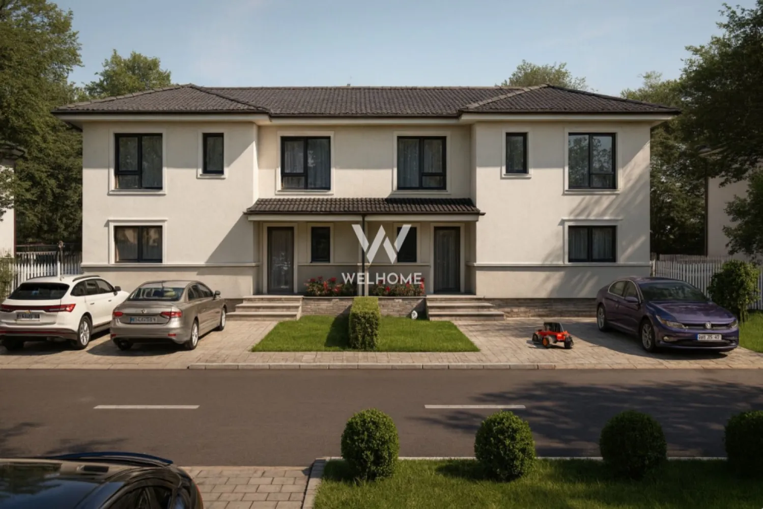 Proiect NOU de case,Sura Mica, Sibiu COMISION 0 - Situat într-un ansamblul rezidențial nou cu 100 de case, tip duplex si individuale, la doar câteva minute de Sibiu, acest duplex poate deveni acasă pentru tine. - Suprafata utila: 102 mp - Suprafata teren: 300 mp, curte libera: 219 mp Compartimentare: Parter: living, bucatarie, baie, iesire pe terasa de 10 mp. Etaj: 3 dormitoare, baie, casa scarii. + Pod de 61 mp. - Predare LA ALB la INTERIOR: Pereți tencuiți, gletuiți, plus strat de amorsă, pardoseli cu șapă mecanizată, instalații electrice, tablou electric curenți tari și curenți slabi, instalație sanitară completă, fără obiecte sanitare, centrală termică Ariston de 24 kW, încălzire în pardoseală Uponor, infrastructură cablată pentru termostate, ușă la intrare. - Casa se preda LA CHEIE la EXTERIOR: Fațade cu tencuială decorativă, tâmplărie din PVC cu 3 foi de sticlă și profil de 5 camere, glafuri la geamuri, pe exterior, contoare de utilități montate la limita de proprietate (apometru, electric, gaz), gard alb în stil american, cu poartă de acces pietonală, 2 locuri de parcare pavate cu dale din beton - în fața casei, alei și trotuare amenajate în jurul fiecărei locuințe. Caracteristici constructie: Cadre din beton armat, zidărie portantă din cărămidă de 25 cm și compartimentări din cărămidă de 11,5 / 25 cm, duplexurile au perete dublu din cărămidă de 25 cm, cu strat termoizolant între unități, termoizolație cu polistiren de 15 cm, planșeu din beton inclusiv între etajul 1 și pod, acoperiș tip șarpantă din lemn, cu învelitoare din țiglă ceramică gri, terasă acoperită cu țiglă ceramică gri. Programeaza o vizionare! 0752.088.381- Roxana Pret: 155.000 euro + Tva * Se accepta plata cu credit ipotecar cu avans minim 25%. * Se accepta si plata cu criptomonede. }}