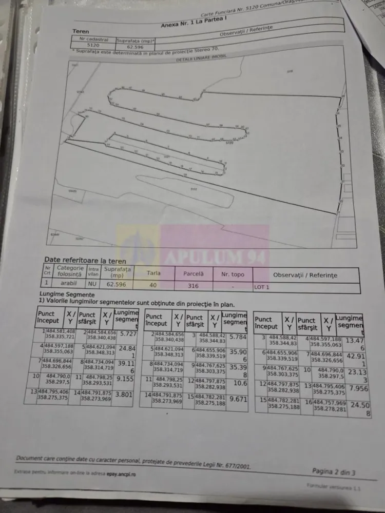 9,4 ha teren lângă DEx12 Pitești | 2,85 €/mp | loturi sau pachet - Teren agricol situat în Albota, in apropiere de Drumul Expres Craiova–Pitești (DEx12).
Proprietatea este formată din două terenuri extravilane cu cărți funciare separate. Se pot cumpăra individual sau împreună.
Suprafață totală disponibilă
94.227 mp (aprox. 9,4 ha)

Structura proprietății :

Teren 1
62.596 mp
Preț: 2,95 €/mp
Preț total: 184.650 €

Teren 2
31.631 mp
Preț: 3,10 €/mp
Preț total: 98.056 €

Achiziție pachet integral
94.227 mp
Preț: 2,85 €/mp
Preț total: 268.500 €

Date tehnice :

- teren extravilan
- categorie folosință: arabil
- acces din drum de exploatare
- cărți funciare individuale
- fără sarcini în cartea funciară

Localizare :

Proprietatea se află în zona agricolă a comunei Albota, cu acces rapid către Pitești și în imediata apropiere a Drumul Expres Craiova–Pitești (DEx12).

Loturile de teren se pot vinde individual sau împreună.

Documentația cadastrală completă este disponibilă pentru verificare.