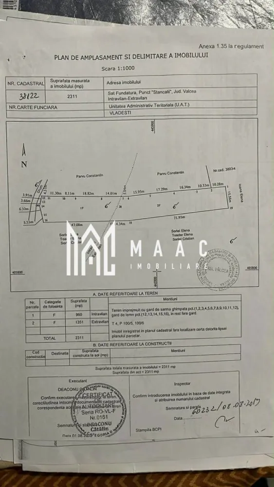 Teren Vladesti | 2311 mp | Intravilan +extravilan | - MAAC Imobiliare vă propune spre vânzare un teren situat în Vlădești – Vâlcea, într-o zonă liniștită și apreciată, ideală pentru construcția unei locuințe, investiție sau dezvoltare pe termen lung. Proprietatea beneficiază de o suprafață totală de 2311 mp, având atât teren intravilan, cât și extravilan, oferind multiple posibilități de utilizare.
Poziționarea terenului oferă un cadru natural plăcut, liniște și acces facil către oraș, fiind alegerea potrivită pentru cei care își doresc spațiu, intimitate și potențial de dezvoltare.
Caracteristici:
Teren situat în Vlădești – Vâlcea
Suprafață totală de 2311 mp
Categorie mixtă: intravilan + extravilan
Zonă liniștită și aerisită
Ideal pentru construcție sau investiție
Acces facil către oraș
Avantaje:
Potențial excelent pentru dezvoltare
Cadru natural și liniștit
Posibilitate de amenajare locuință sau casă de vacanță
Acces rapid către principalele puncte de interes
Suprafață generoasă
Pentru mai multe informații și programarea unei vizionări, echipa MAAC Imobiliare vă stă la dispoziție. ID 3095493