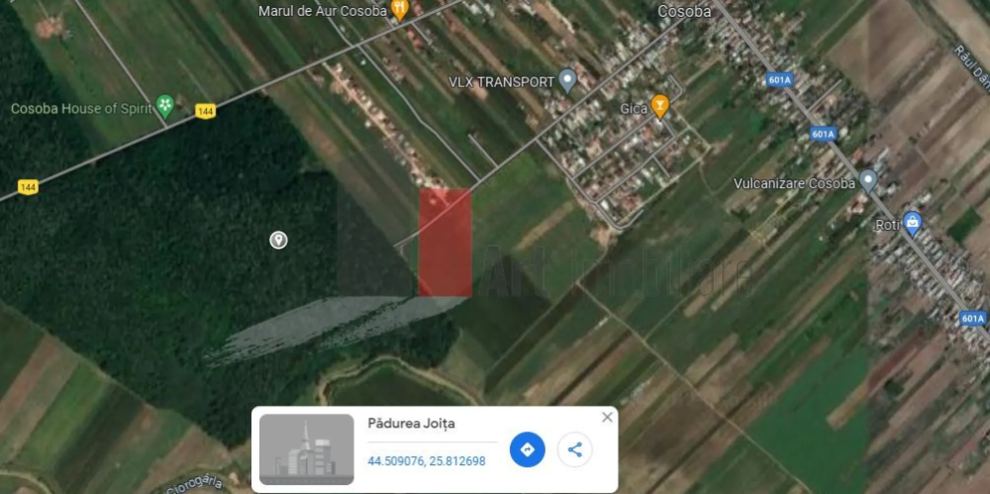 Teren Intravilan Padure Joita - Teren Intravilan construibil de vanzare langa padure, ideal constructii panouri sloare industial etc,Com Cosoba, Jud Giurgiu aflat la 15 min de mers cu masina pana la intrarea in Bucuresti, 2 Km pana la A1 si 1 km pana la A0 ce se construieste acum, reper Padurea Joita, avand o suprafata de 6100 mp si deschiderea de 21 ml la 1 strada si deschidere 20 ml la raul Ciorogarla  Pretul este negociabil.